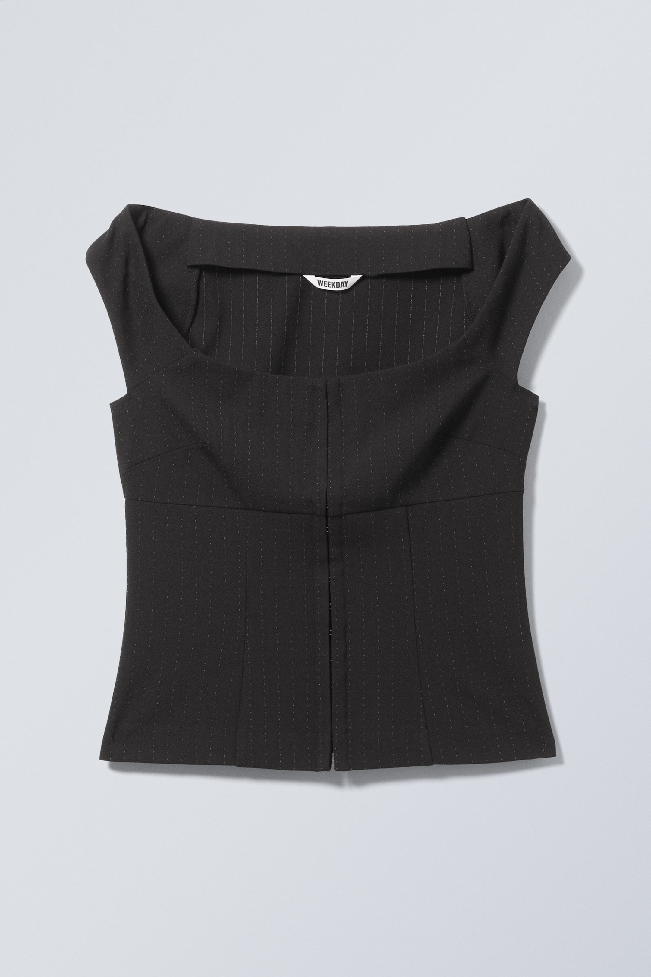 Black Pinstripe - Sleeveless Wide Neck Top - 4