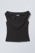 Black Pinstripe - Sleeveless Wide Neck Top - 4