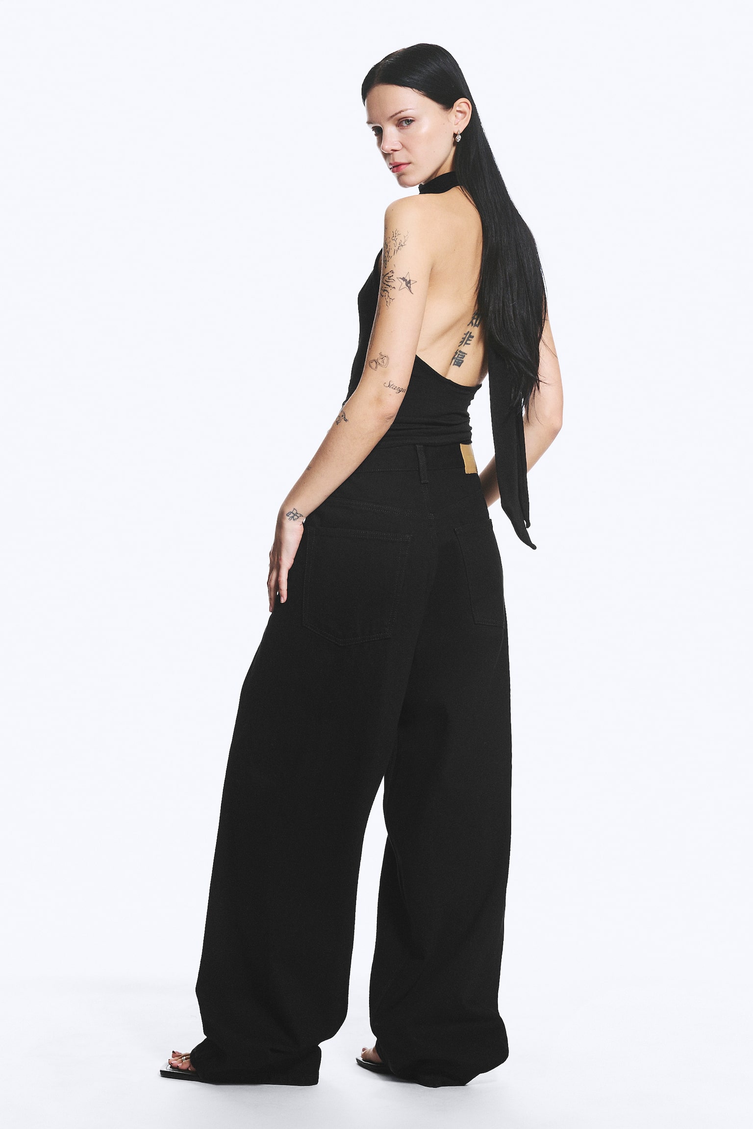 Astro Mid Waist Loose Baggy Unisex Jeans-Black Rinse - Schwarz - 8