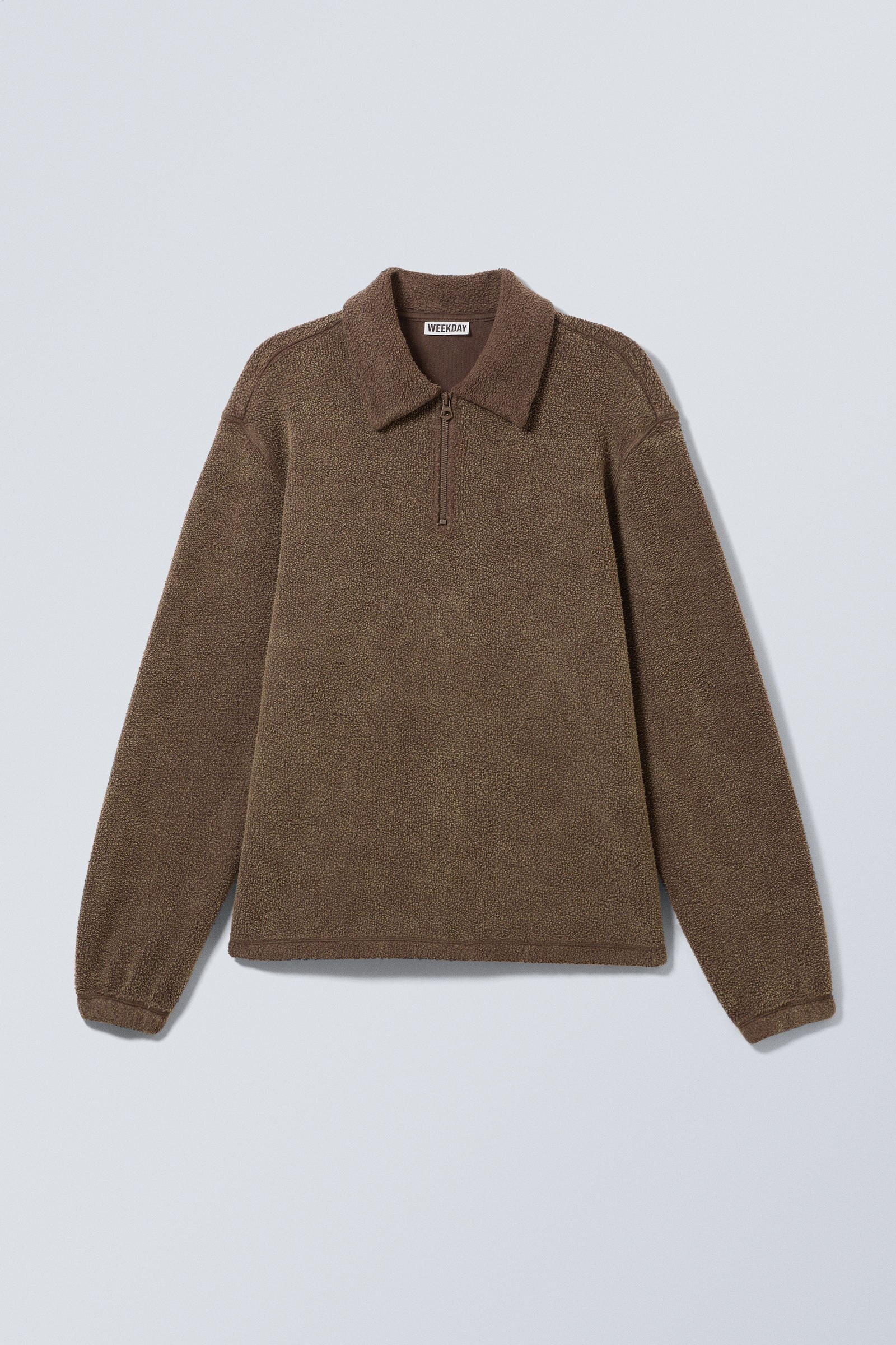 boxy half-zip fleece sweatshirt - Washed Dark Brown | Weekday EU