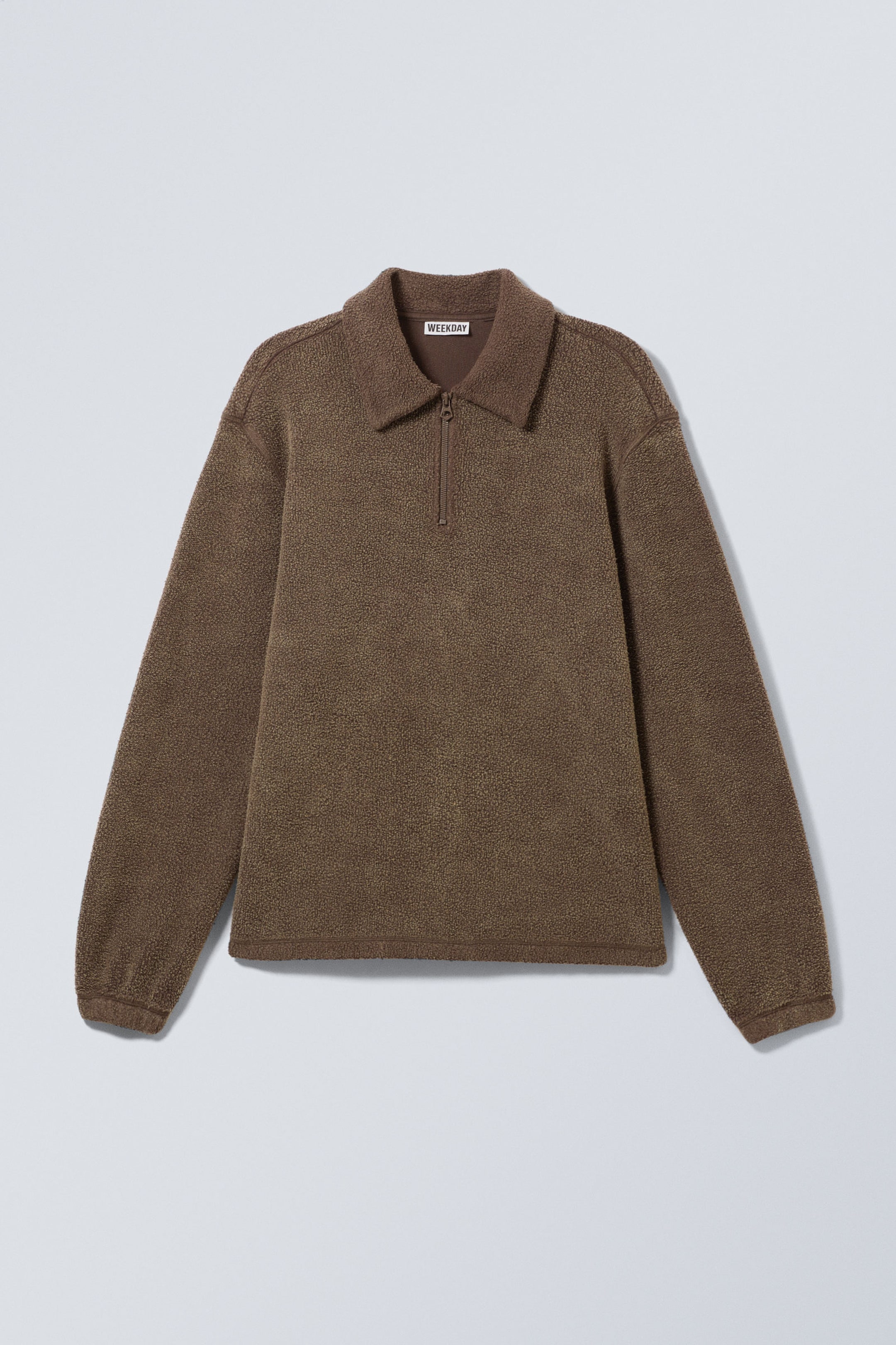 Verwaschenes Dunkelbraun - Kastiges Halbzip-Sweatshirt aus Fleece - 1