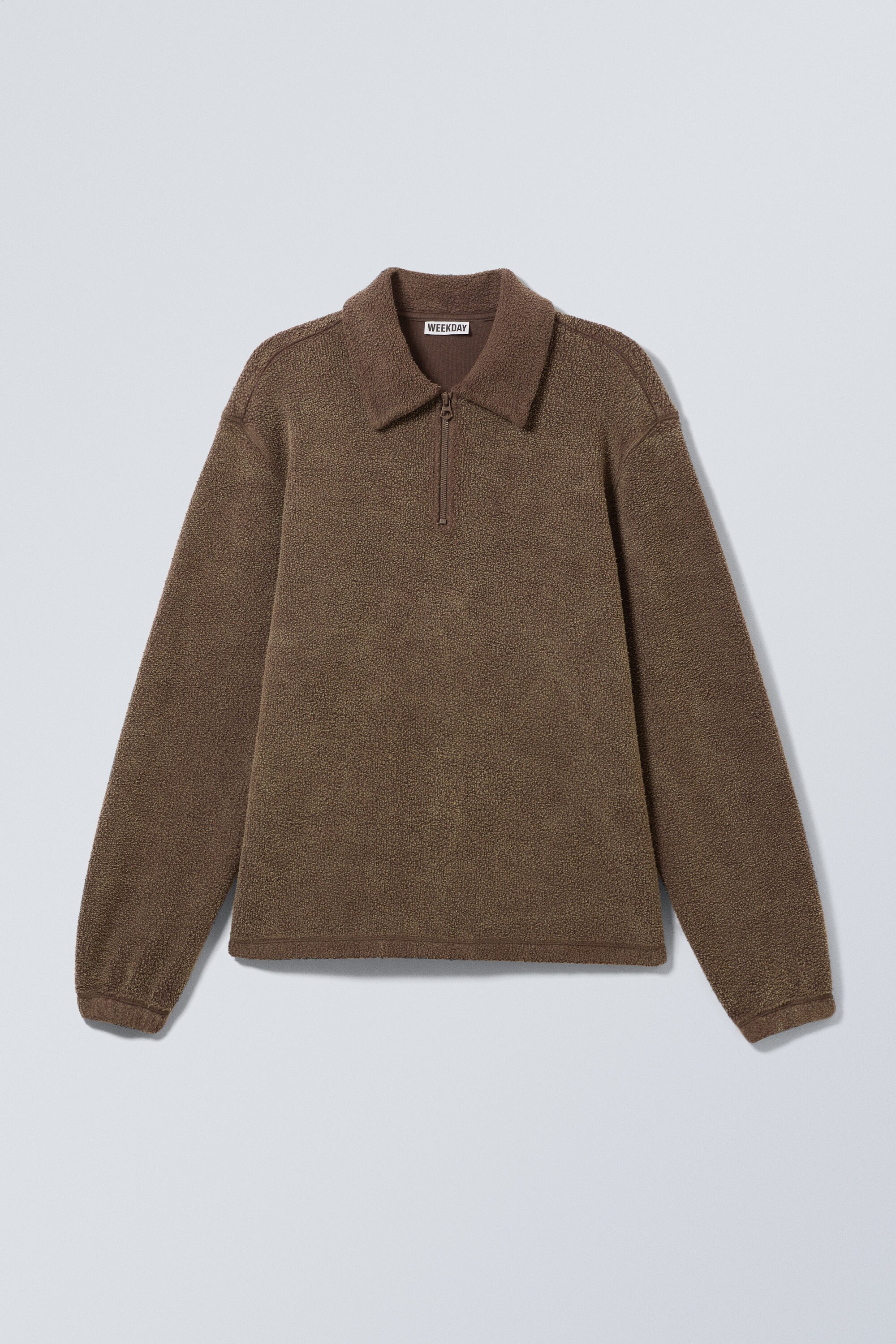 boxy half-zip fleece sweatshirt - Washed Dark Brown | Weekday GB