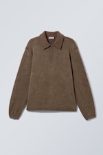 Washed Dark Brown - Boxy Half-Zip Fleece Sweatshirt - 0