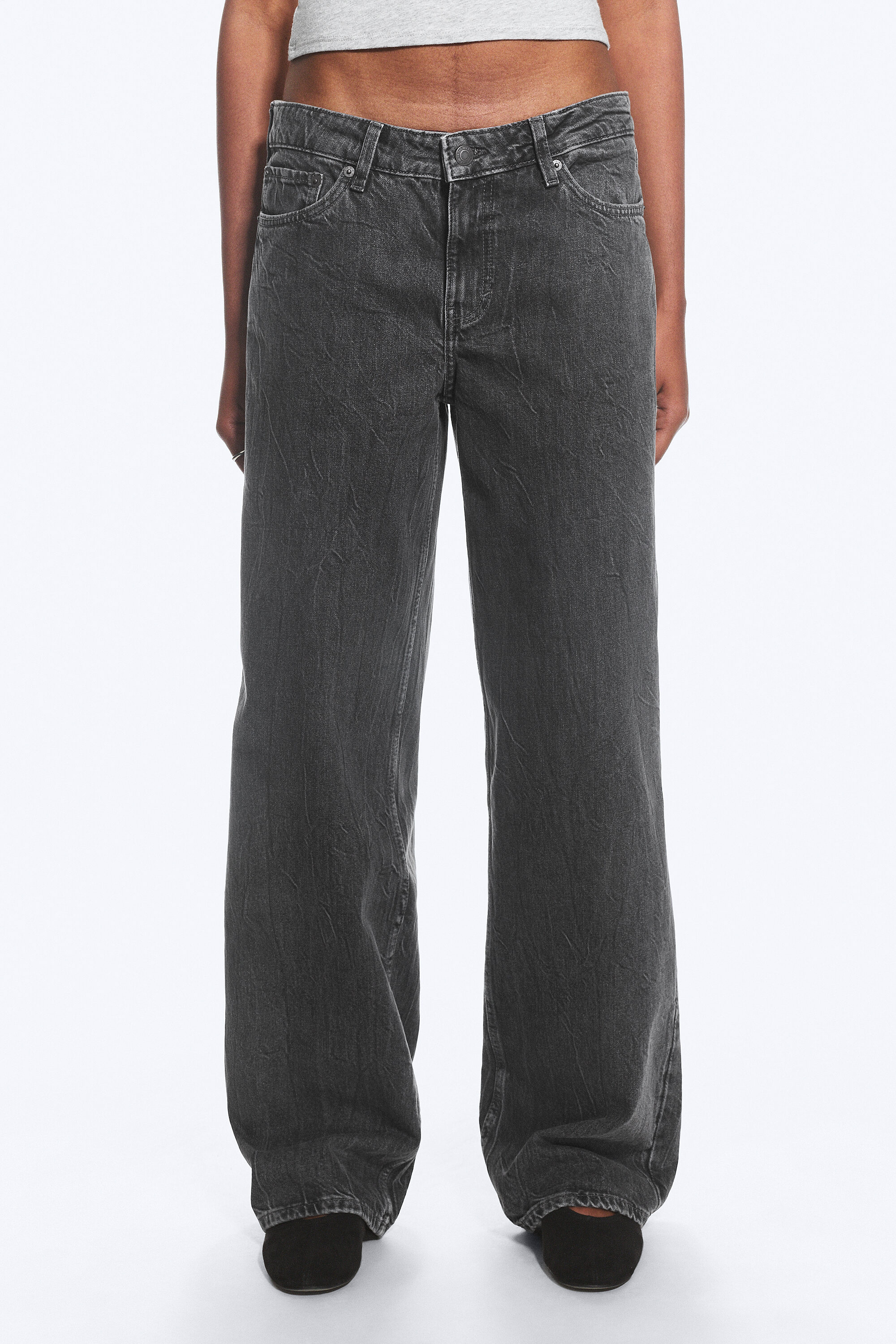 ample low rise loose wide jeans - Risso Black - Black | Weekday EU