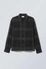 Black - Oversized Boxy Checked Flannel Shirt - 0