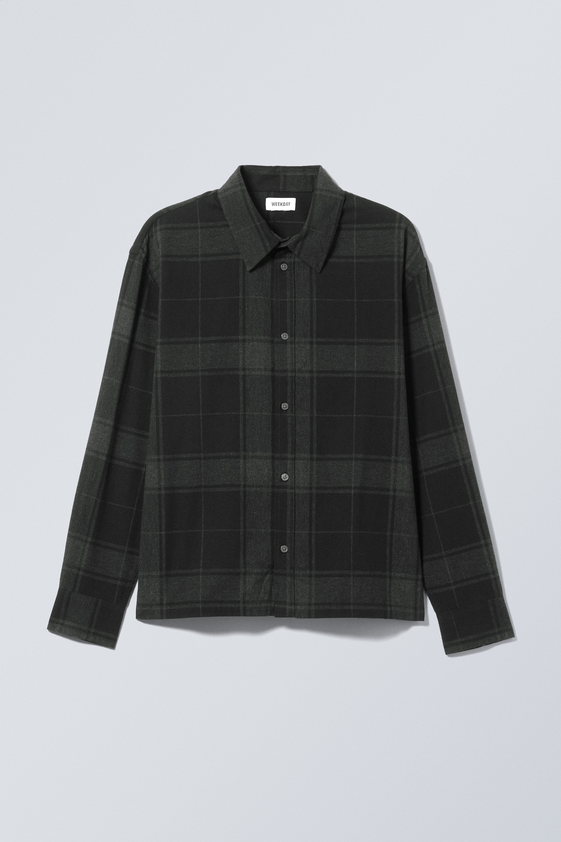 Black - Oversized Boxy Checked Flannel Shirt - 0