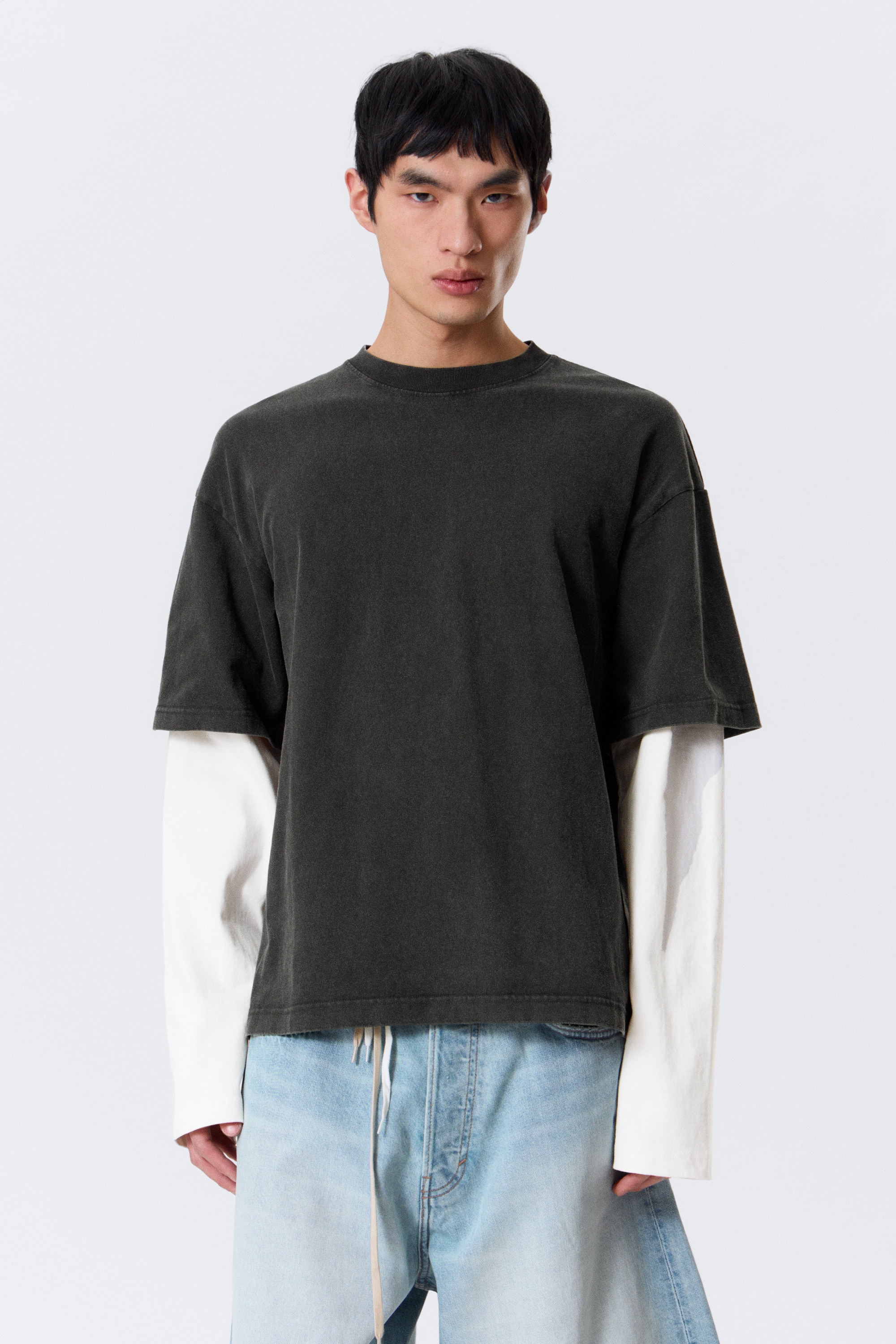 T-shirt in cotone doppio - Bianco e nero/Beige chiaro e Bianco