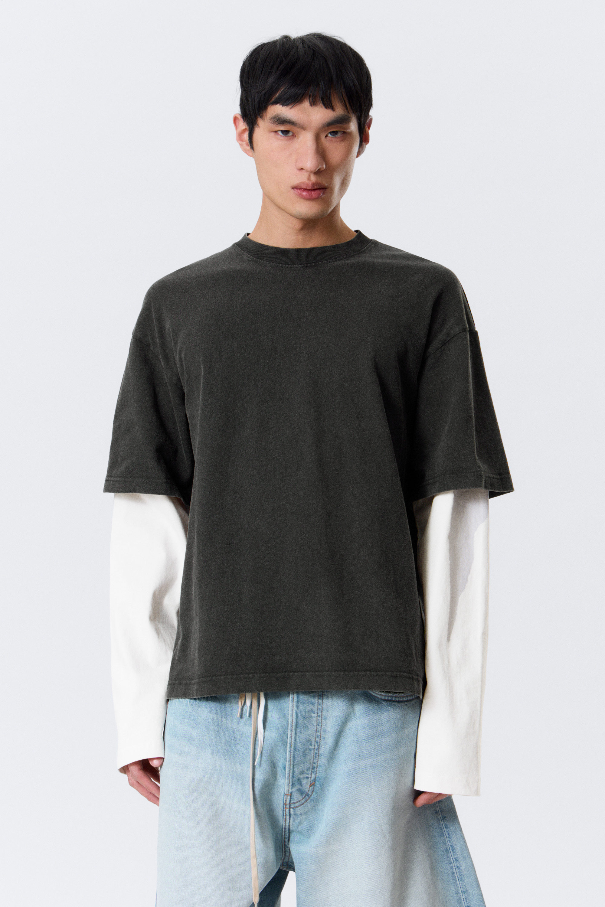 double-layered cotton t-shirt - Black & White | Weekday EU