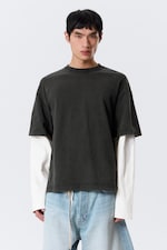 Black & White - Double-Layered Cotton T-shirt - 0