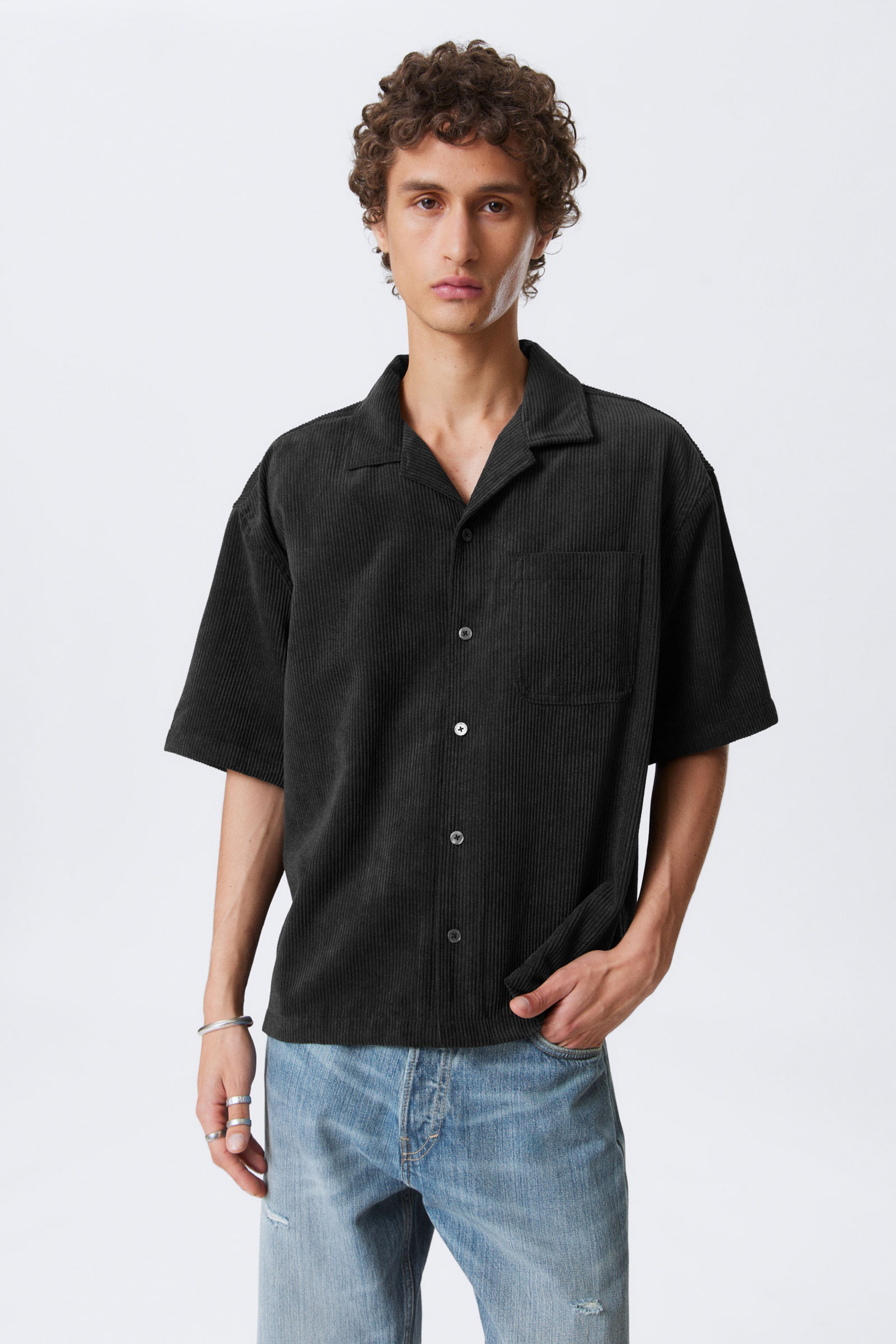 #272628 - Loose Short-Sleeved Corduroy Resort Shirt - 1