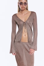 Bruin - Gebreid vest met V-hals - 0