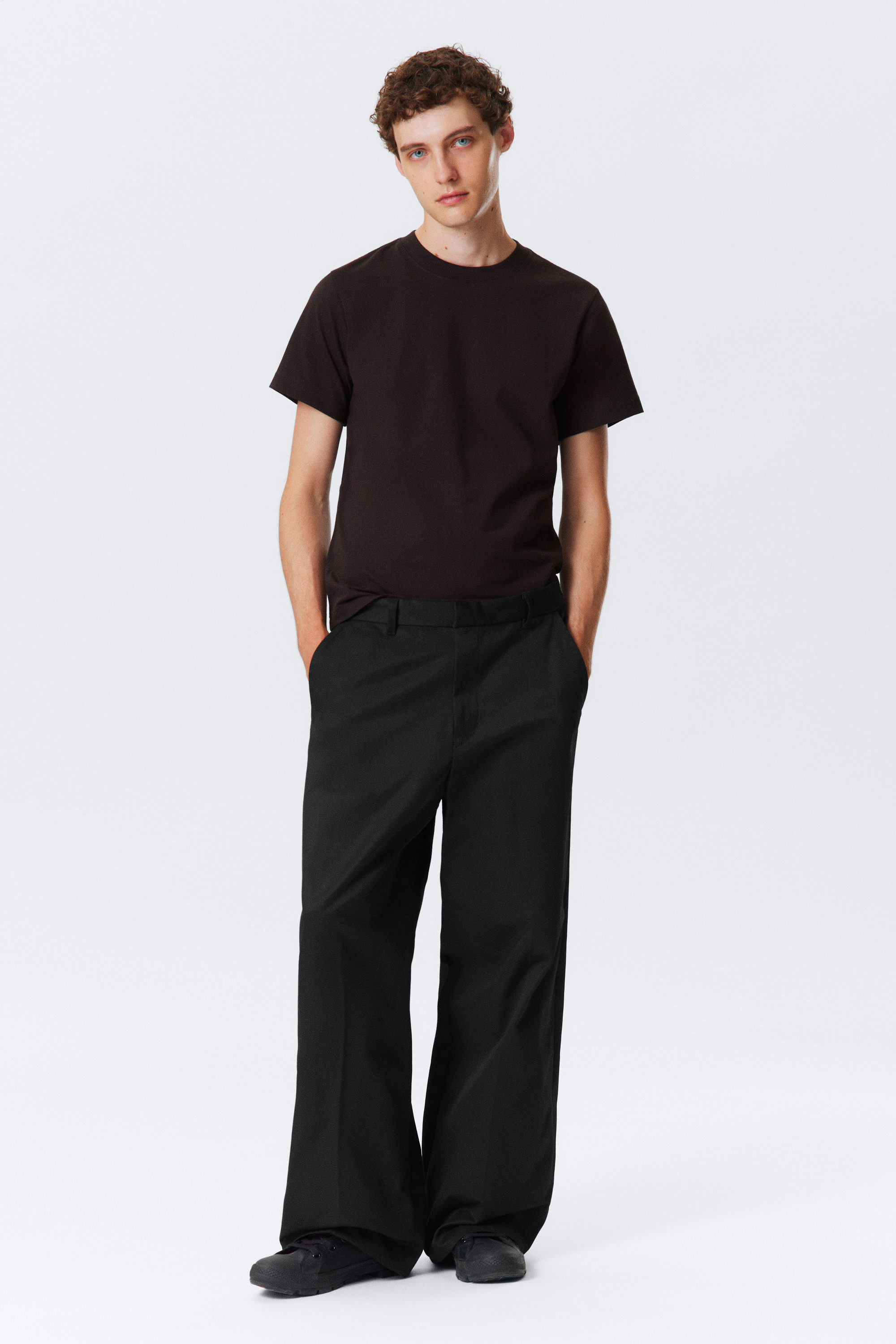 Black - Loose Fit Twill Chino Trousers - 1