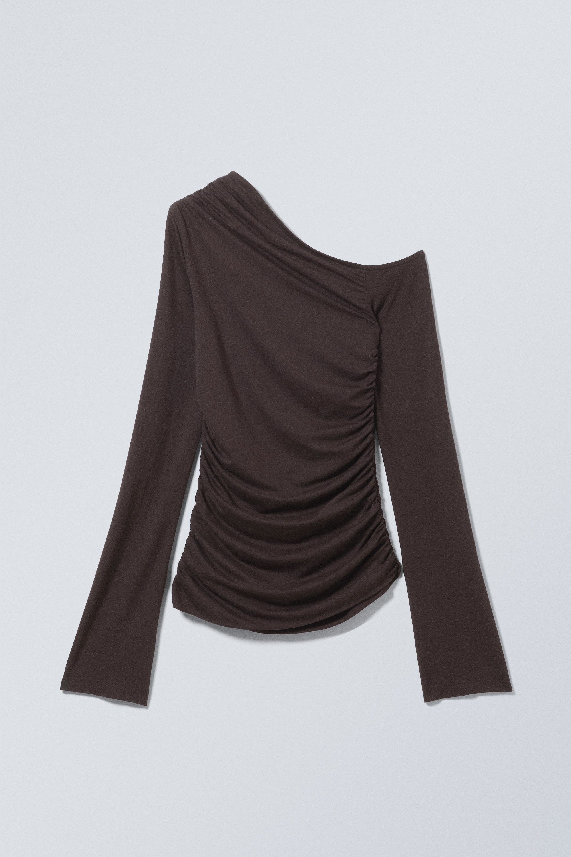 Drape Asymmetric Lyocell Top - Dark Brown/Black