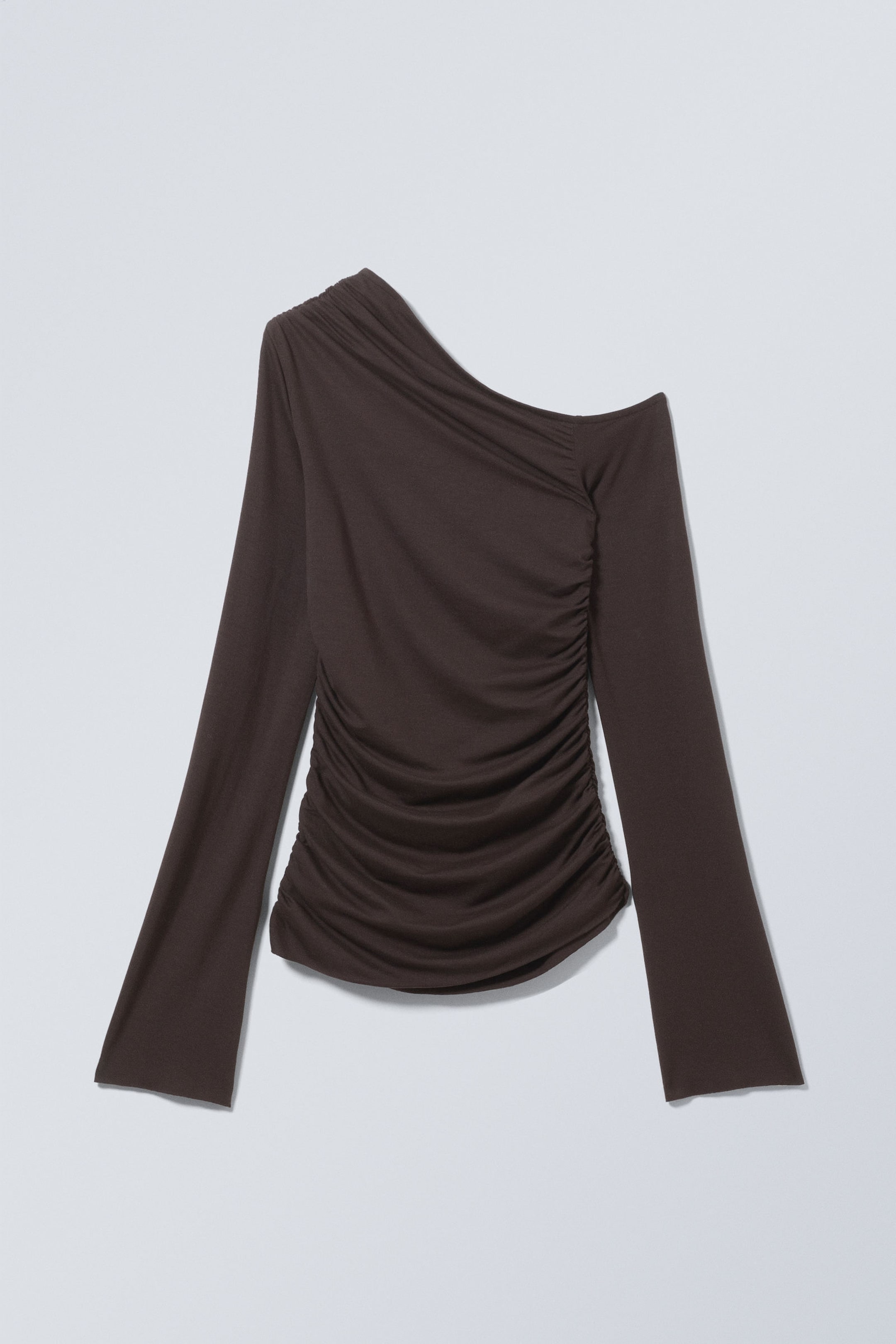 Dark Brown - Drape Asymmetric Lyocell Top - 4