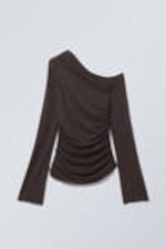 Dark Brown - Drape Asymmetric Lyocell Top - 4