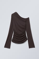 Dark Brown - Drape Asymmetric Lyocell Top - 0
