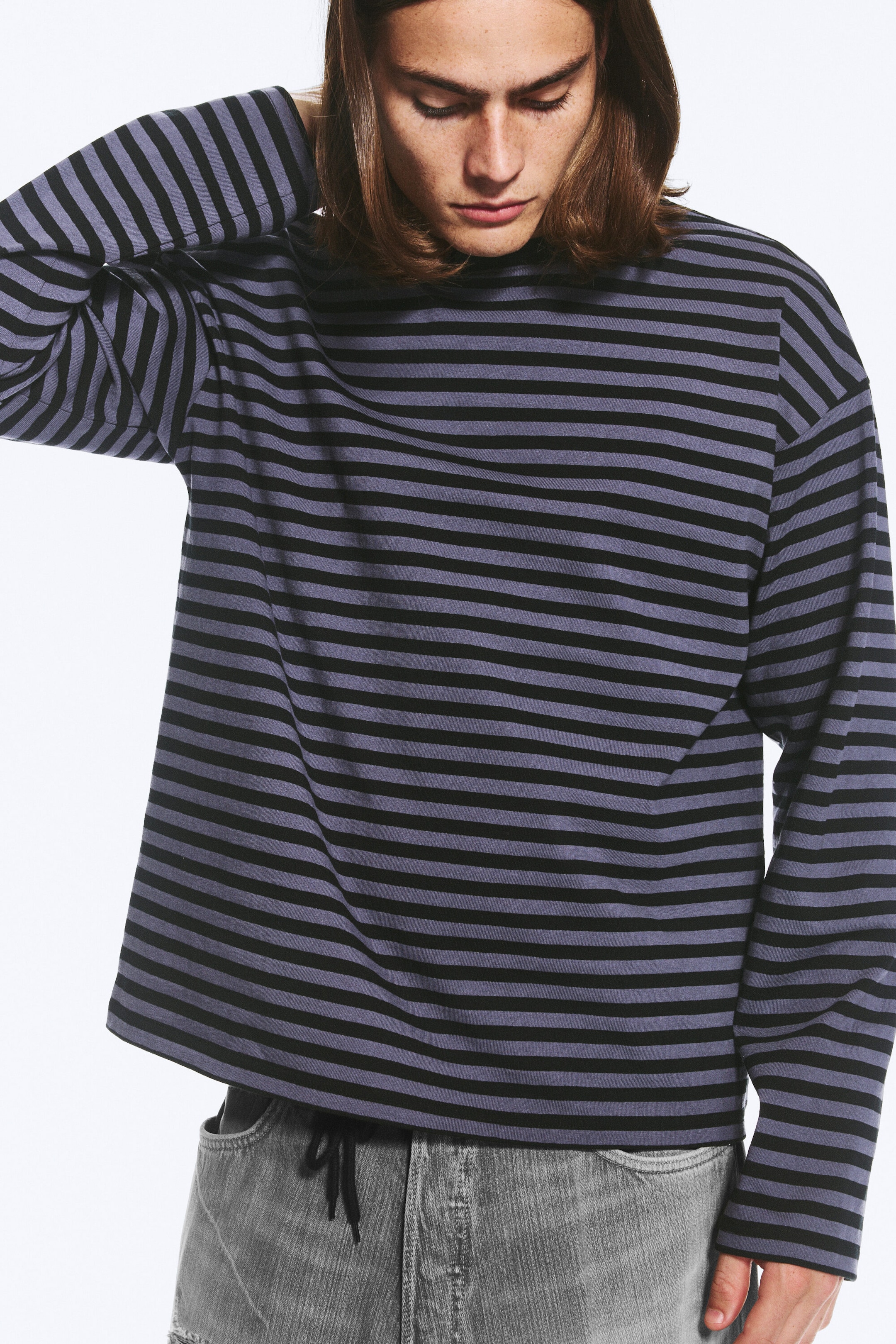 Lilas rayé/Noir - T-shirt ample à manches longues - 1