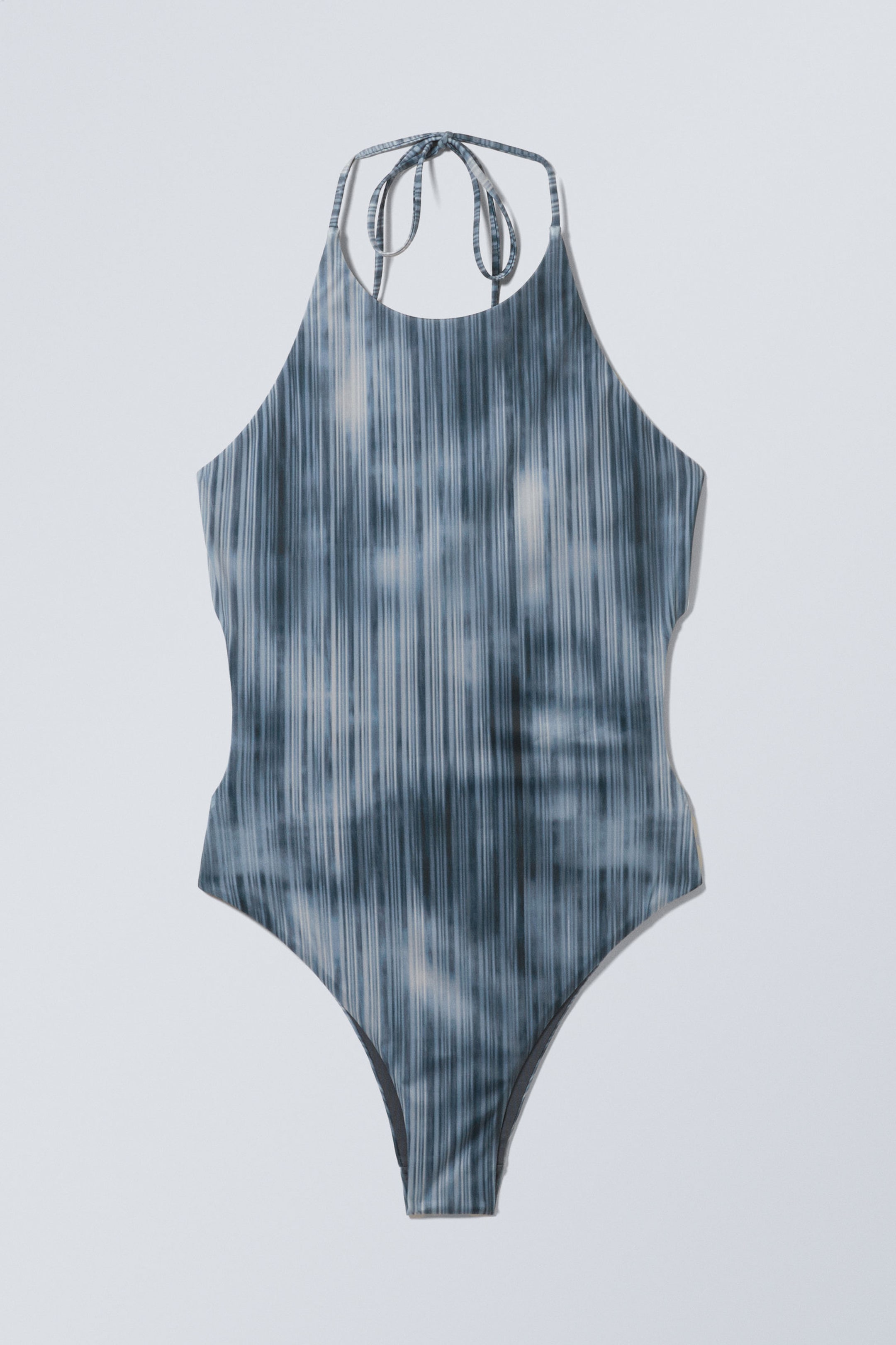 Randig mörkblå - Halter-neck baddräkt med tryck - 4