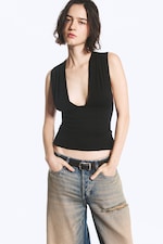 Noir - Top corset en lyocell à col V - 0