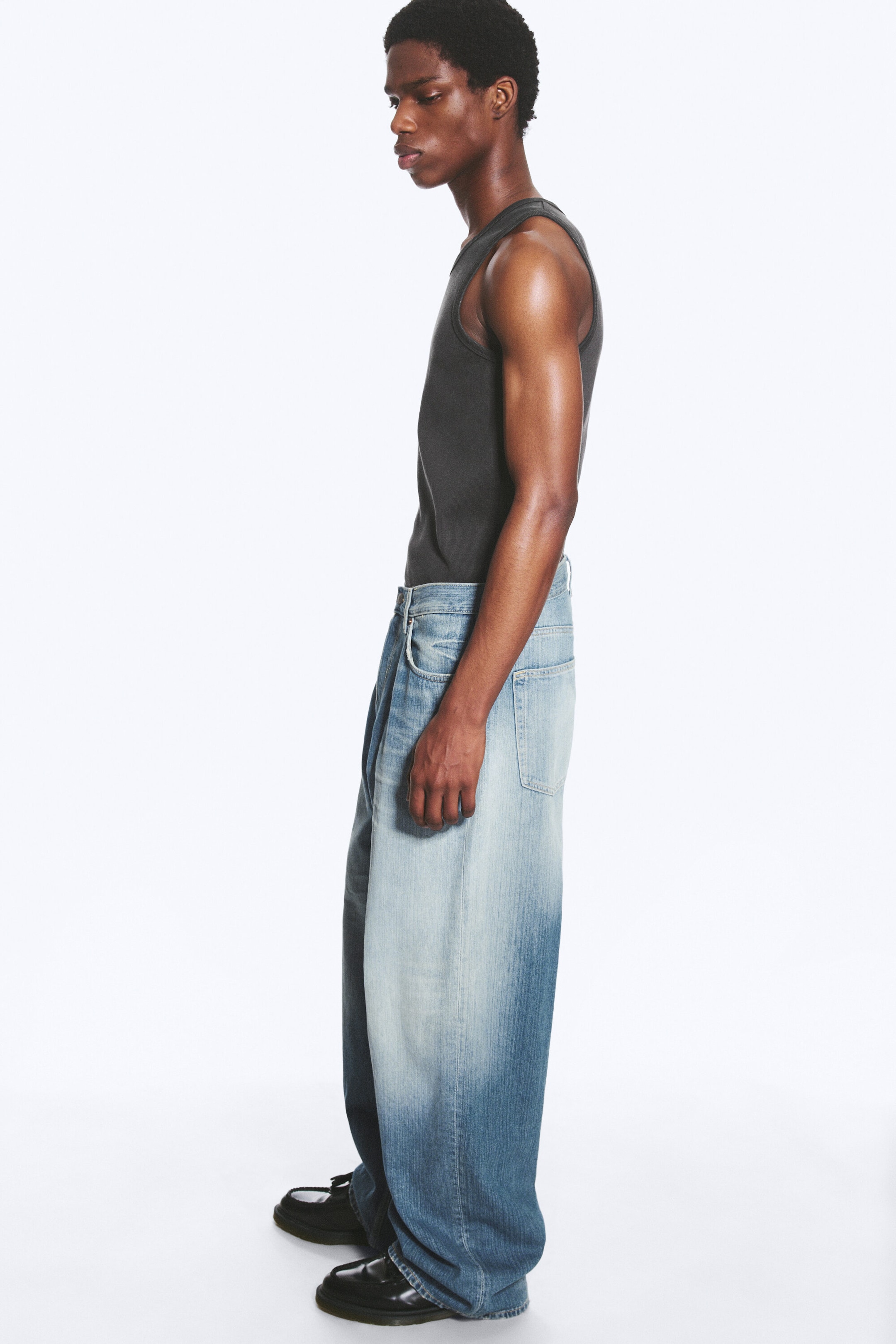Saddle Blue - Mellanblå - Astro Mid Waist Loose Baggy Unisex Jeans - 2