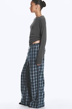 Checked Black & Blue - Wide Flannel Pyjama Trousers - 0