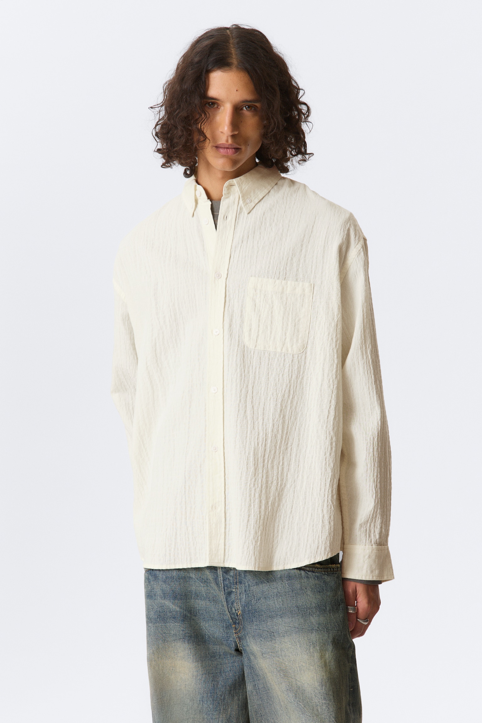 Chemise oversize en seersucker - Blanc cassé/Jaune clair - 5