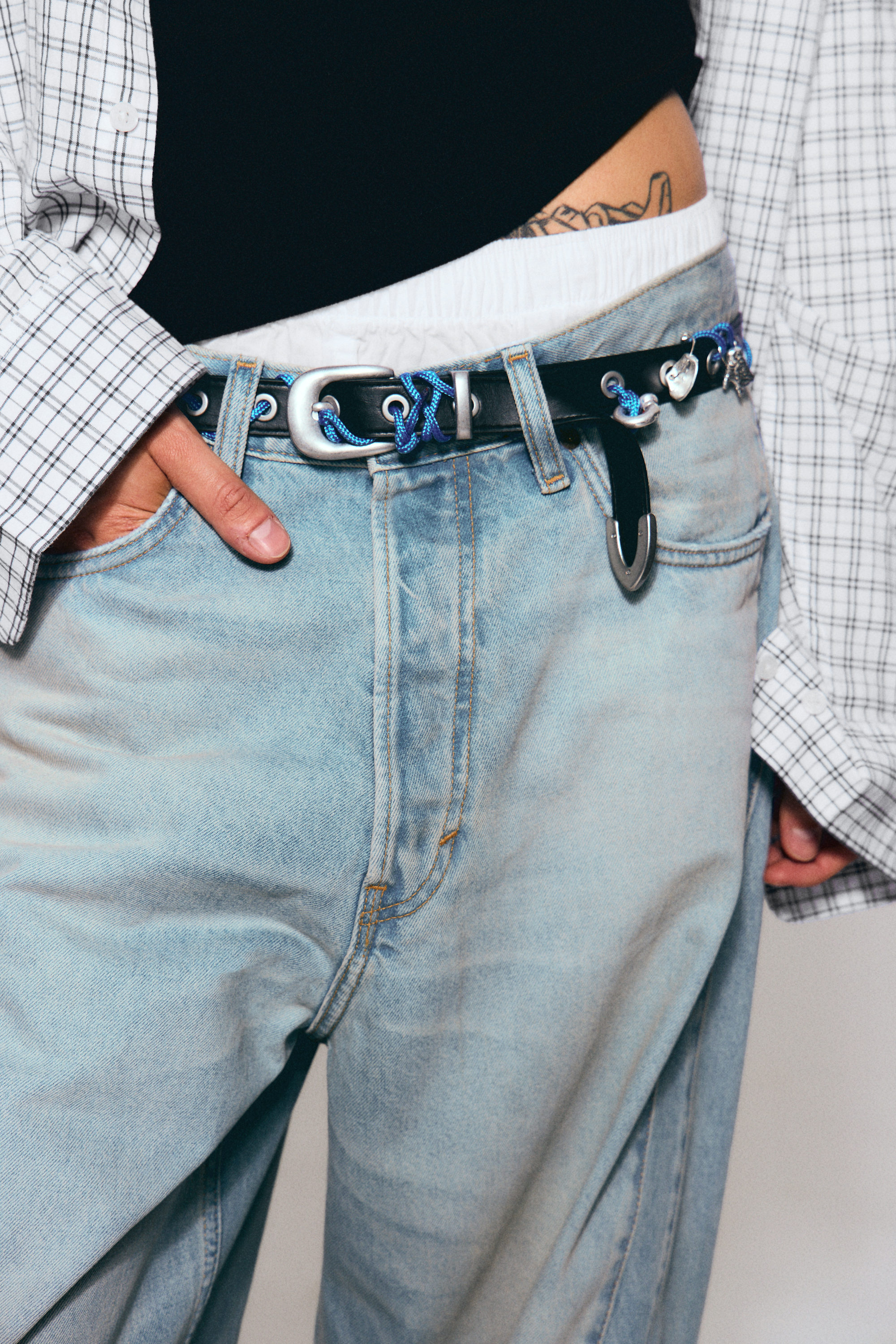 Port Blue - Light Blue - Panelled Loose Fit Baggy Leg Unisex Jeans - 2