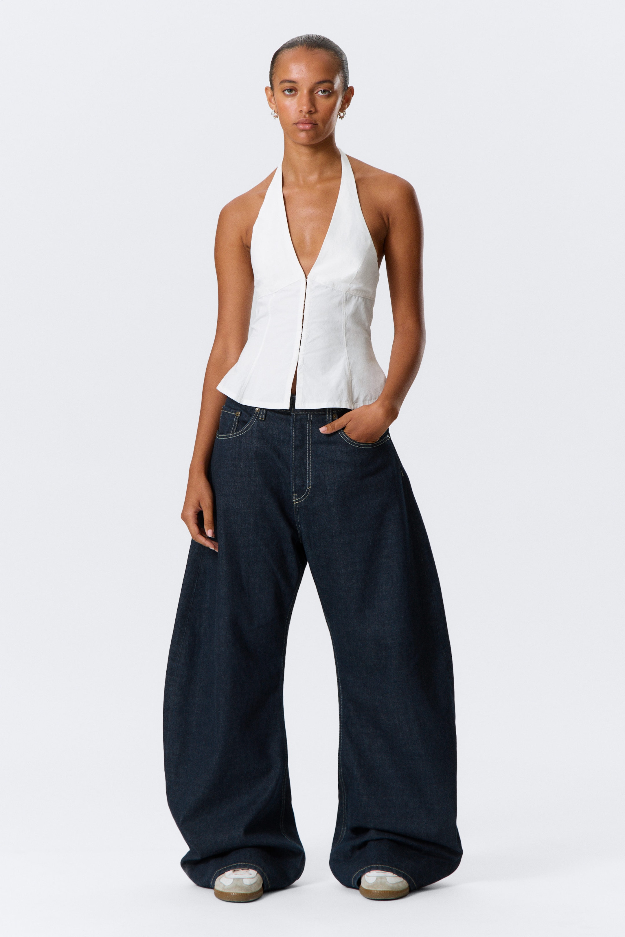 White - Tie-Back Hook-and-Eye Halterneck Top - 2