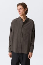 Checked Dark Brown - Loose Structured Button-Down Shirt - 0