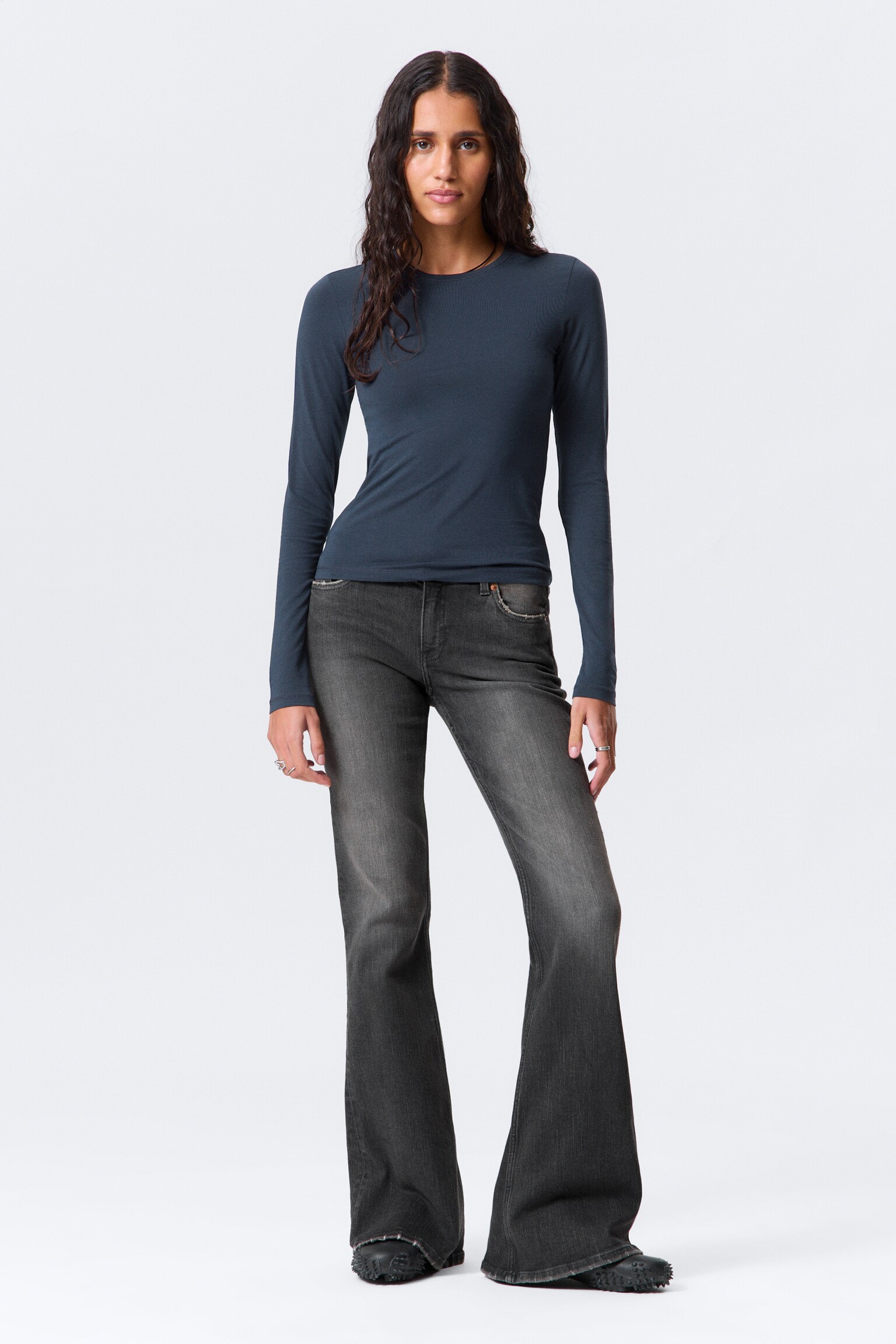 Slim Fitted Long Sleeve - Dark Dusty Blue/White/Black/Bright Orange/Dark Khaki Green/Dark Brown - 5