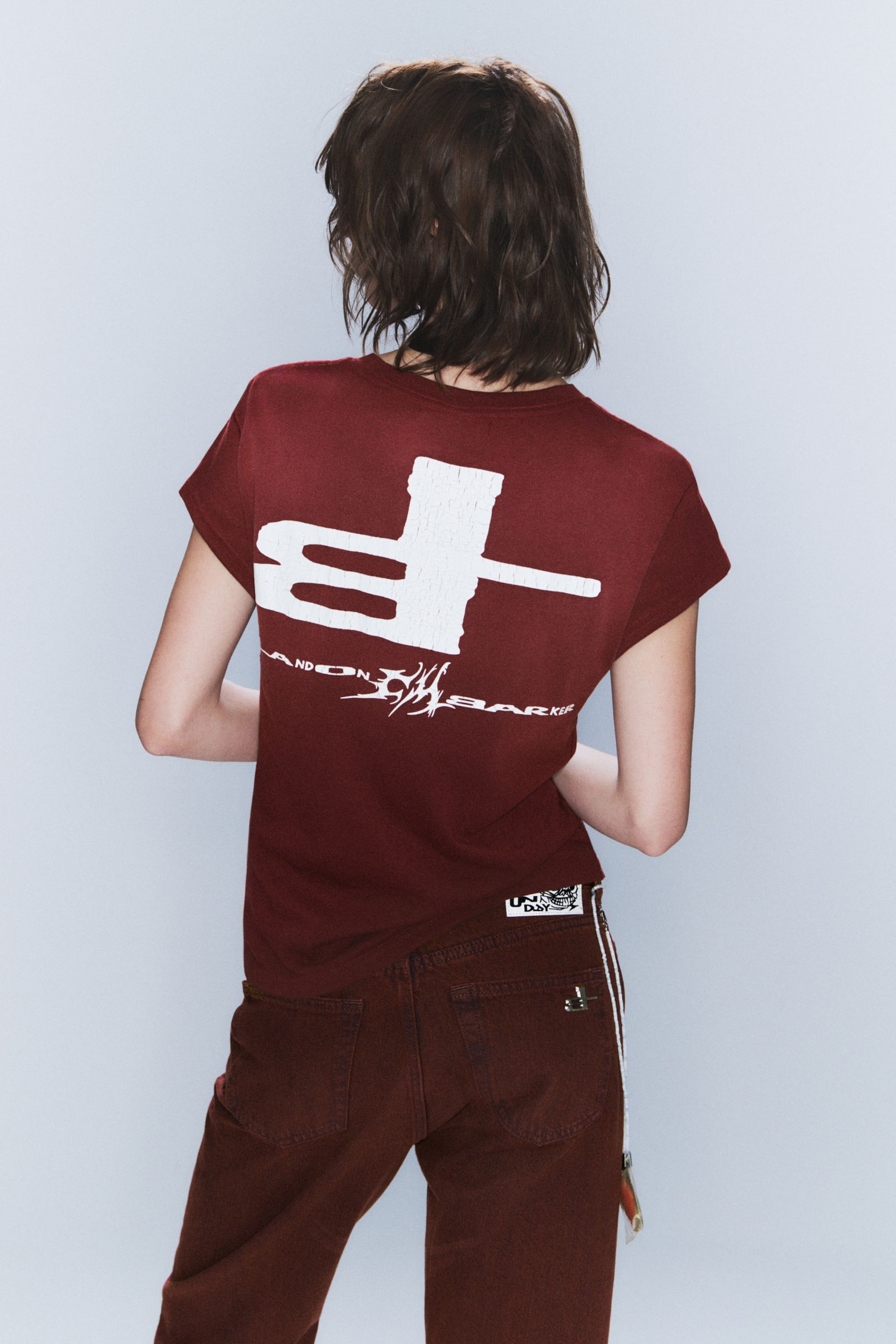 Zonverbleekt donkerrood - CM x LB uniseks T-shirt met korte mouwen - 5
