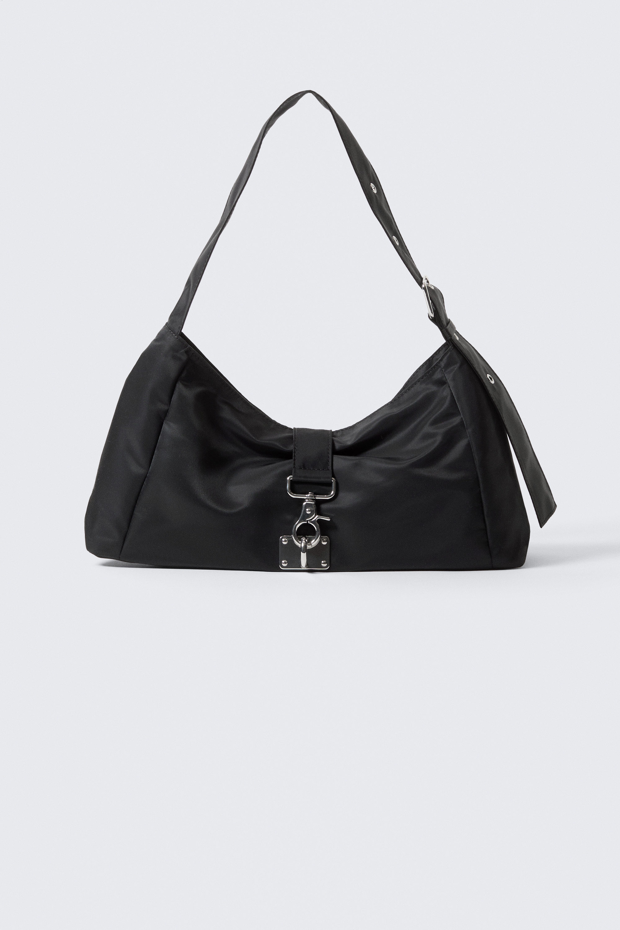 Black - Small Slouched Clasp Shoulder Bag - 1