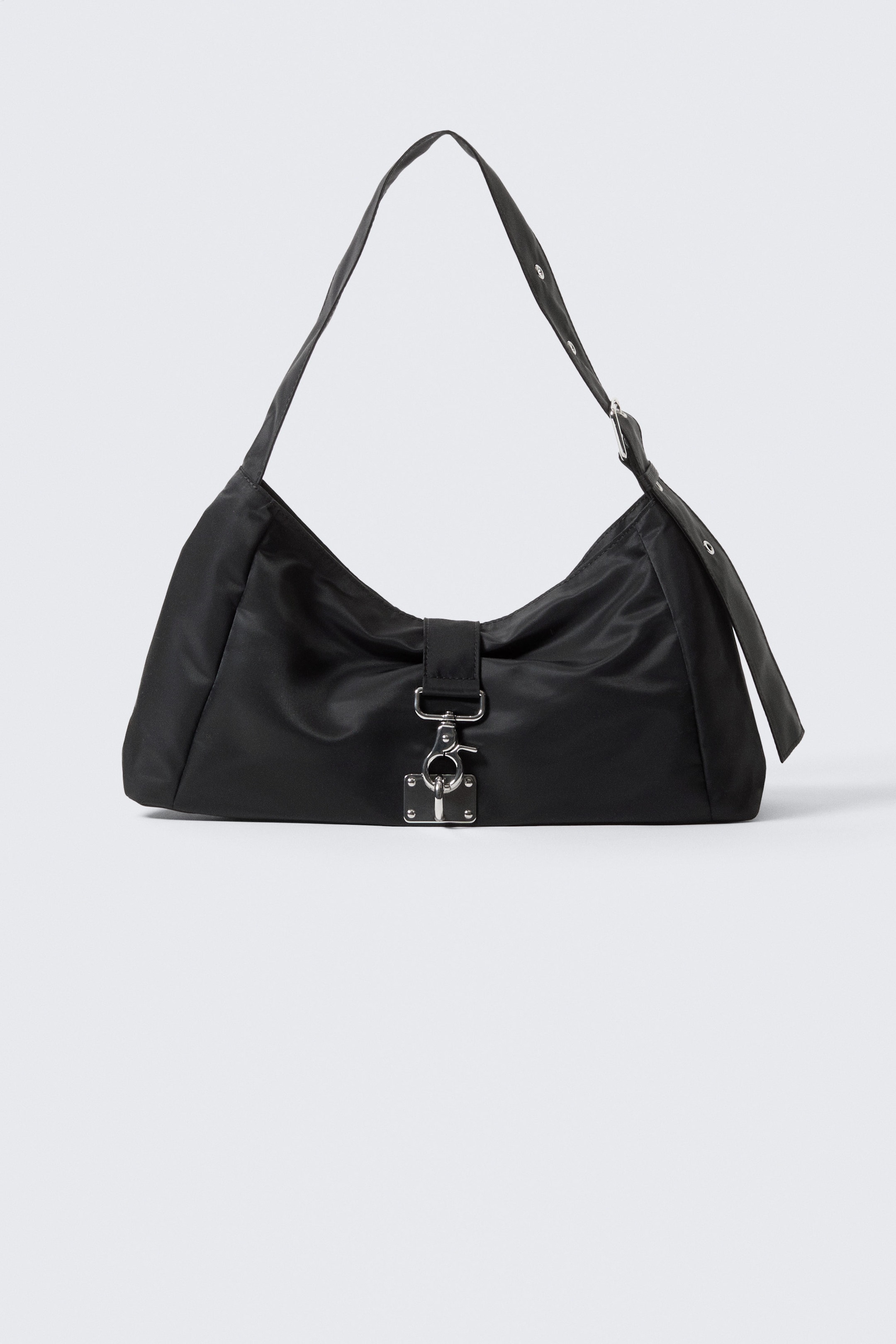 Black - Small Slouched Clasp Shoulder Bag - 1