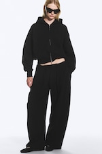 Black - Cropped Boxy Zip Hoodie - 2