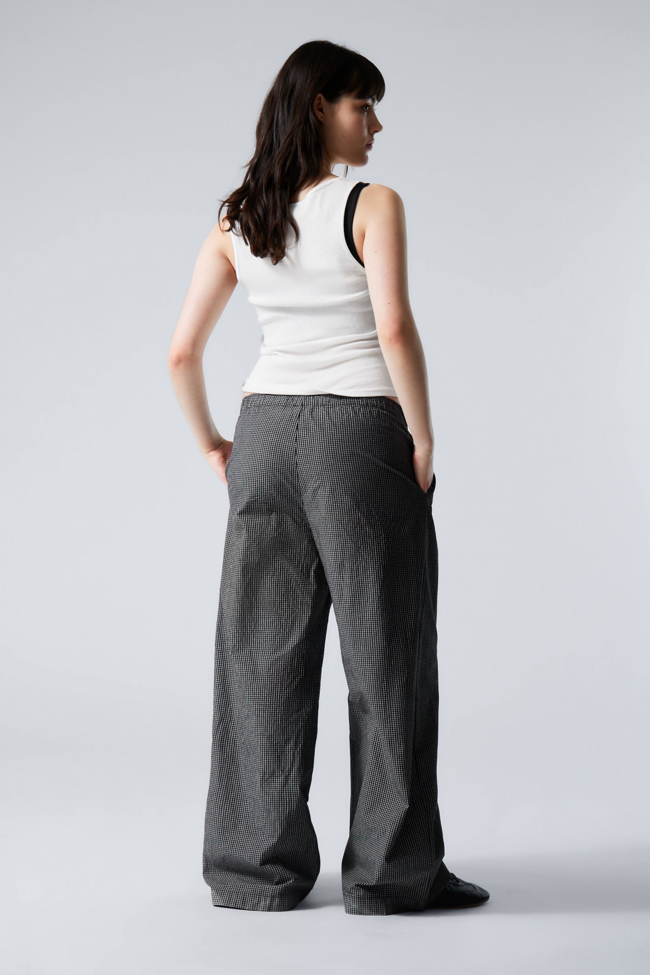 Checked Black - Low Loose Cotton Trousers - 3
