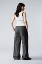 Checked Black - Low Loose Cotton Trousers - 3