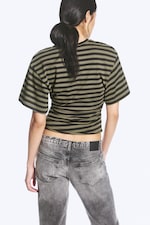 Mørkegrå med striper - DRAPED FITTED T-SHIRT - 2