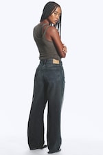 Kimberly Blue - Dark Blue - Ample Frayed Low Rise Loose Wide Jeans - 3