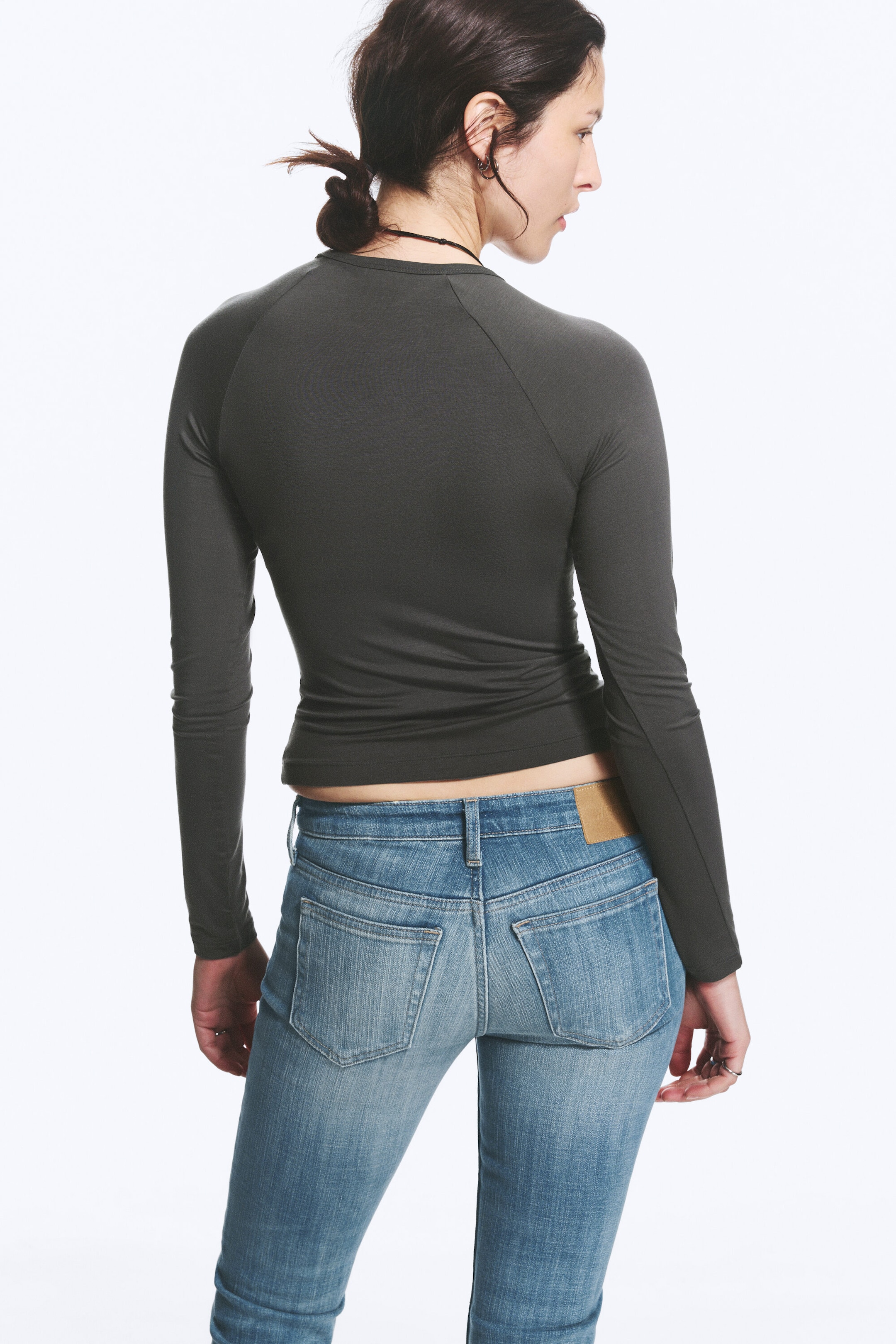 Dark Grey - Fitted Raglan-Sleeved Top - 2