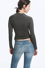 Dark Grey - Fitted Raglan-Sleeved Top - 2