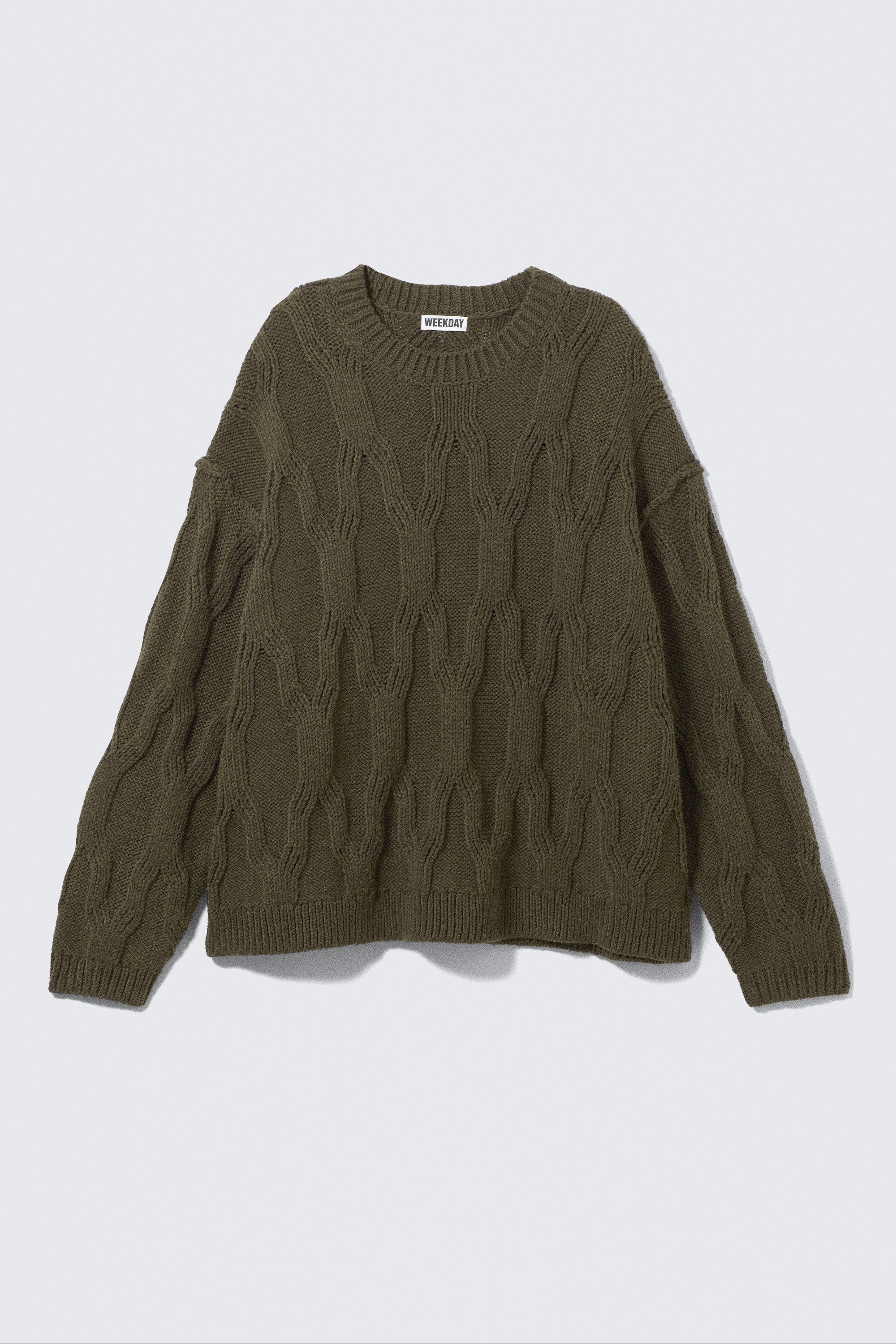 Dark Khaki Green - Loose Knitted Structured Sweater - 1