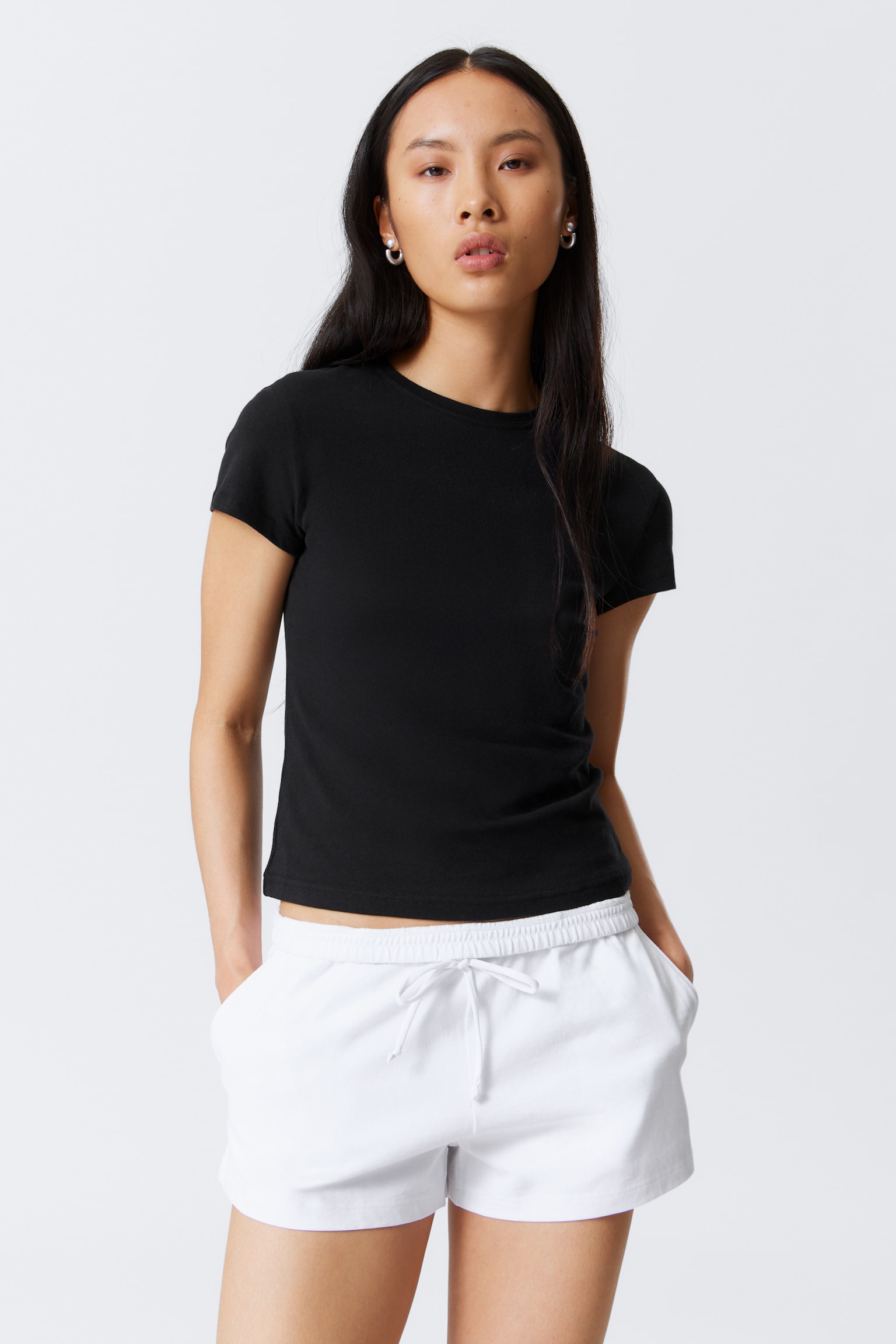 T-shirt coton ajusté manches courtes - Noir/Blanc/Blanc cassé/Vert kaki