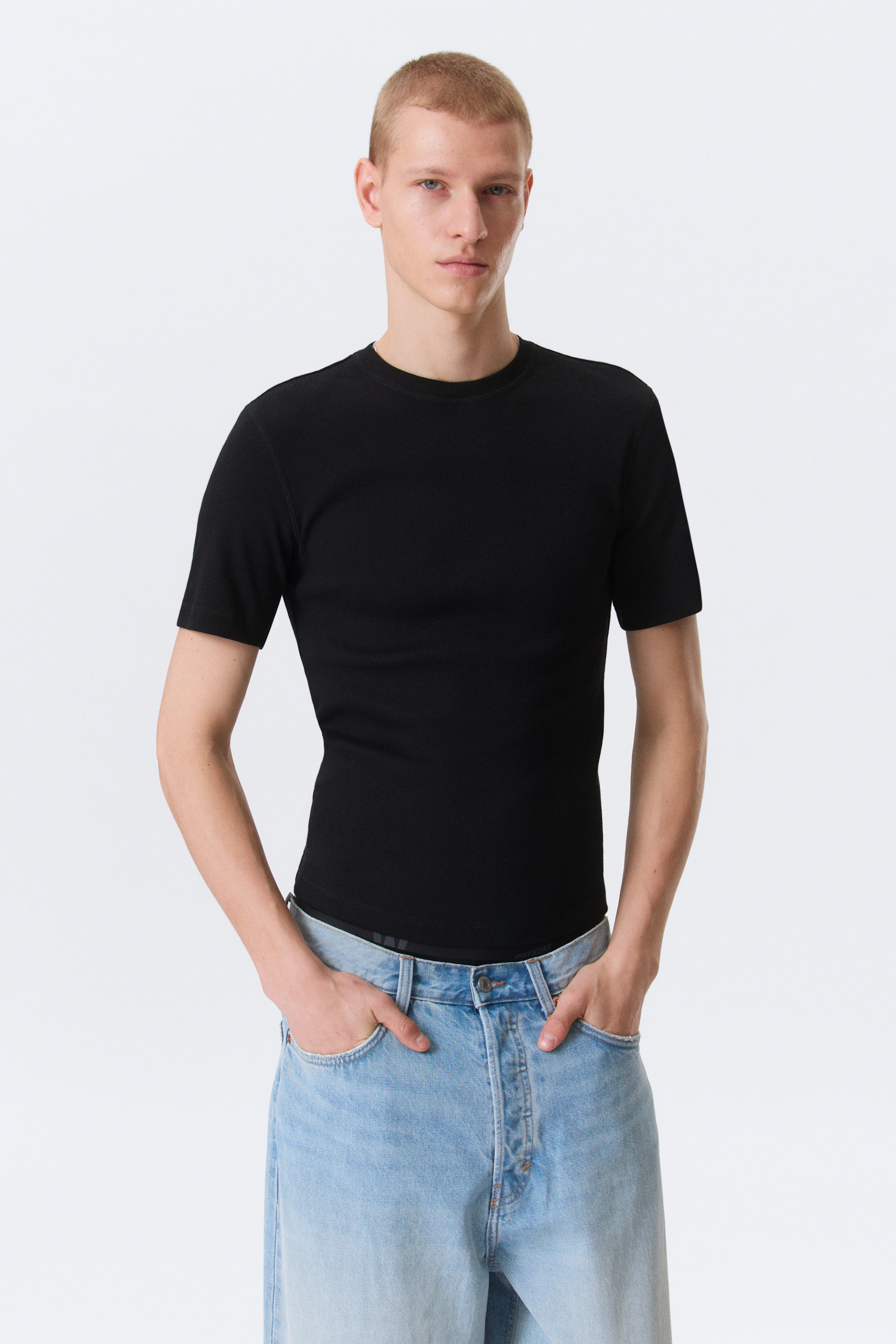 Black - Classic Slim Ribbed Cotton T-shirt - 1