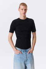 Black - Classic Slim Ribbed Cotton T-shirt - 0