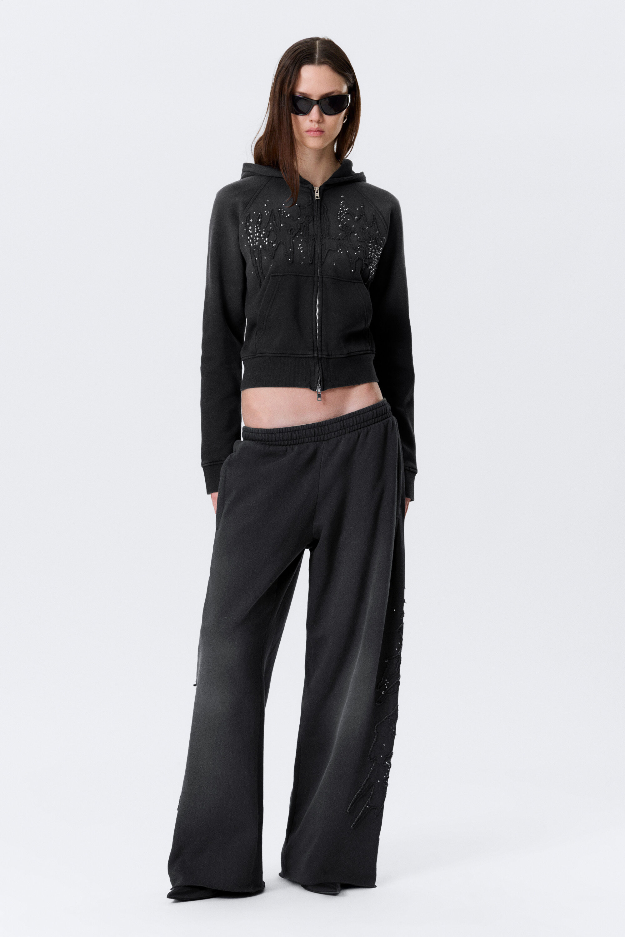 slim studded graphic zip hoodie - Washed Studded Black | Weekday GB