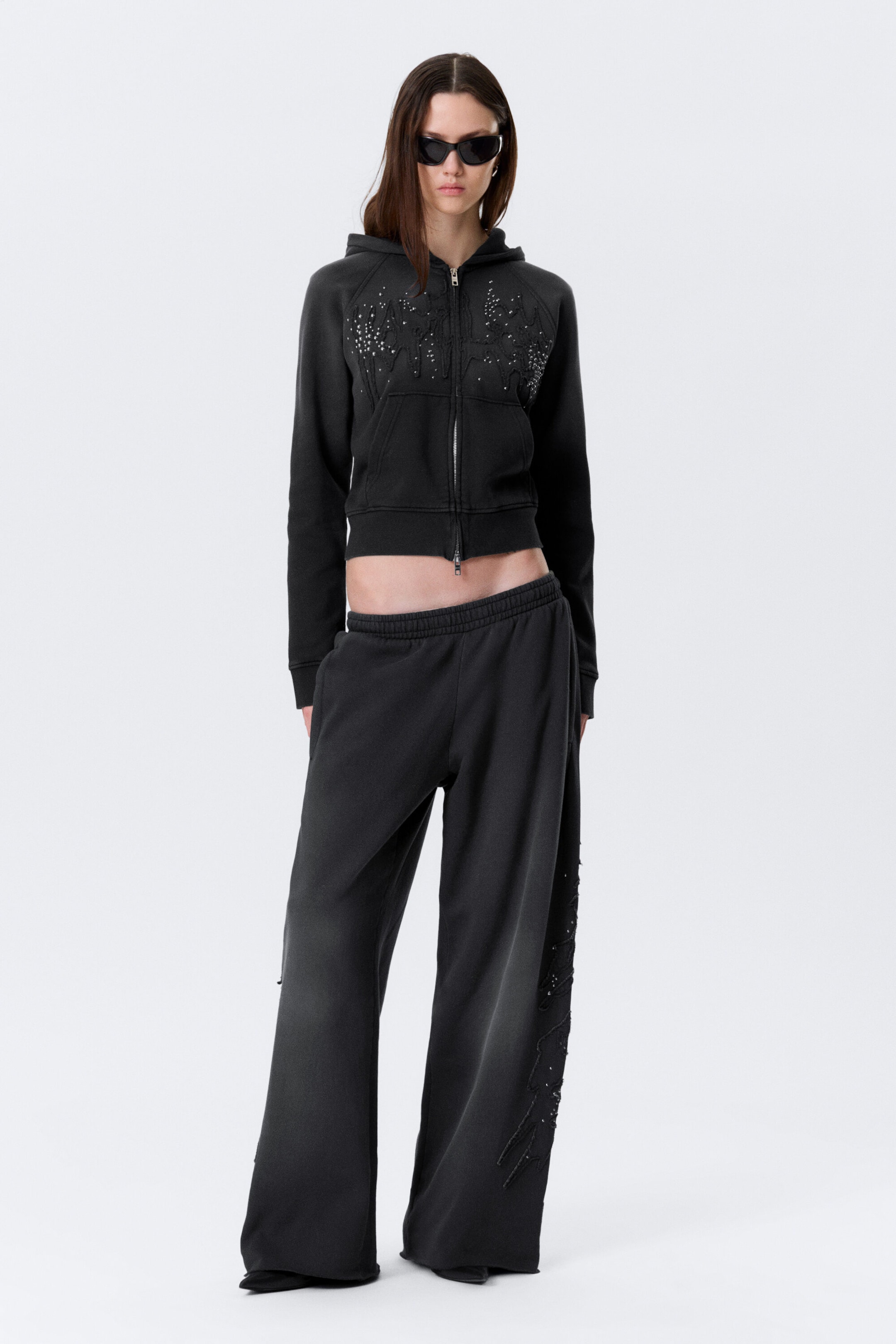 Studded Black - Mid-Rise Baggy Studded Graphic Sweatpants - 1