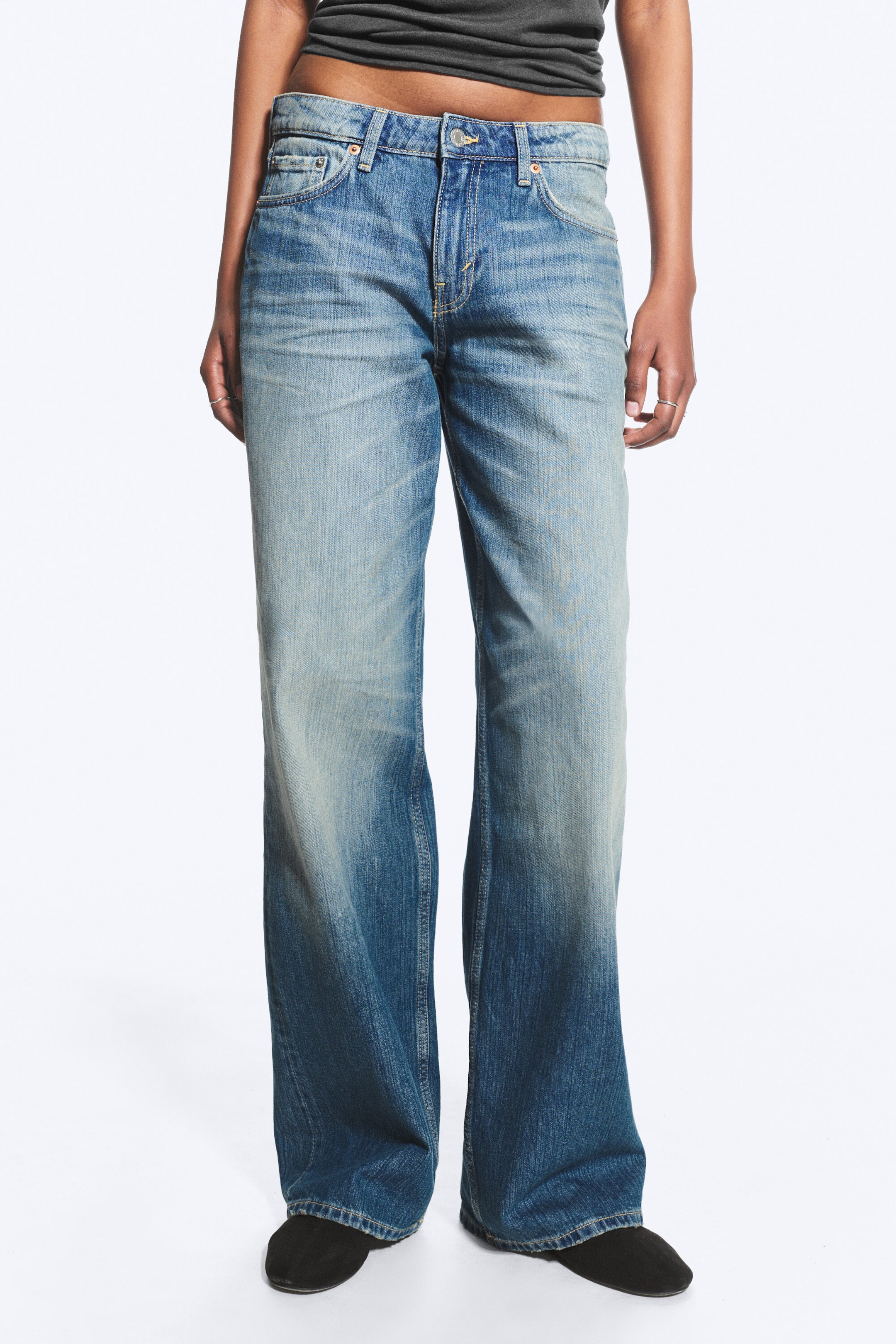 Saddle Blue - Mittelblau - Ample Low Waist Loose Wide Jeans - 2
