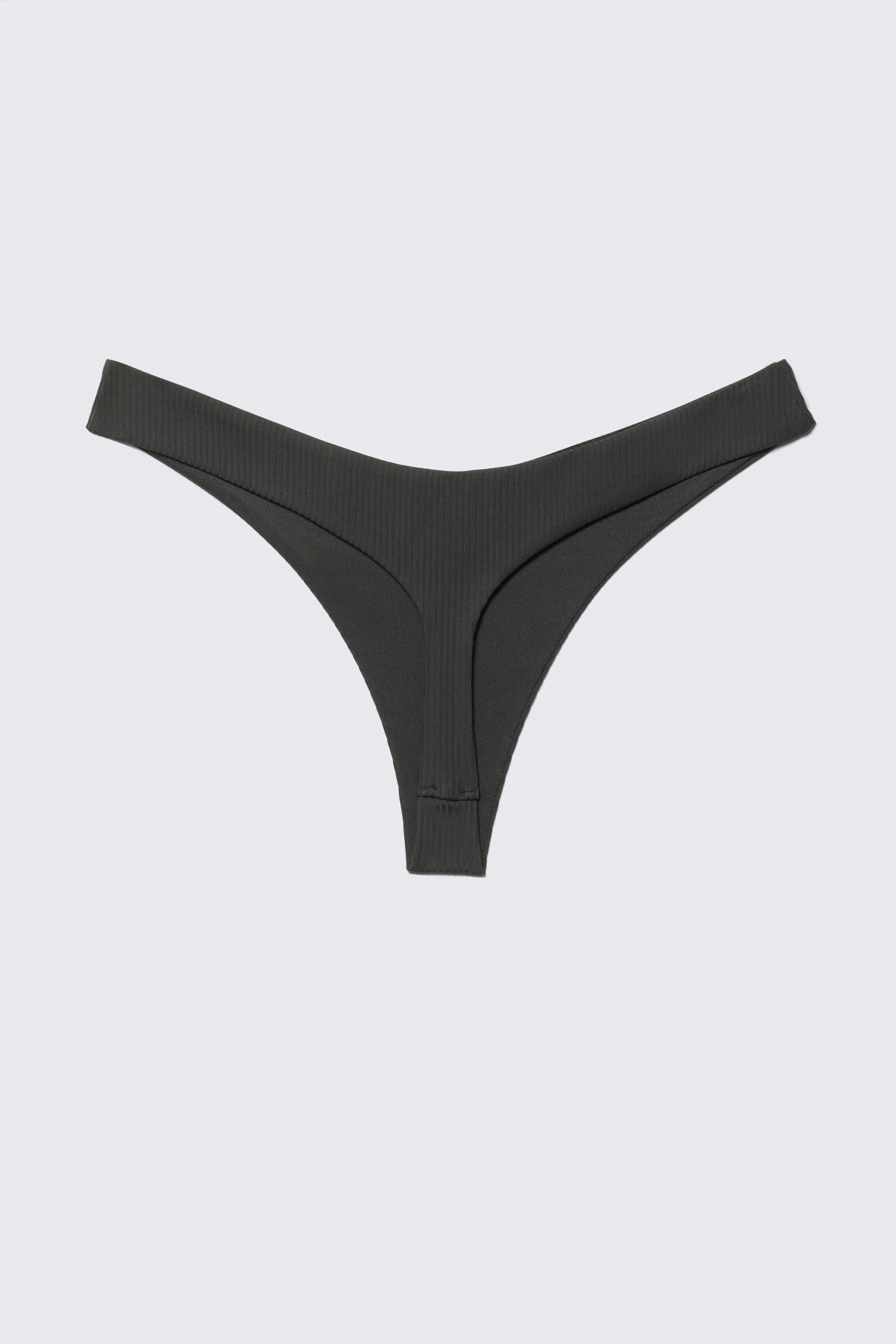Dark Grey - V-Shaped Ribbed Bikini Thong - 4
