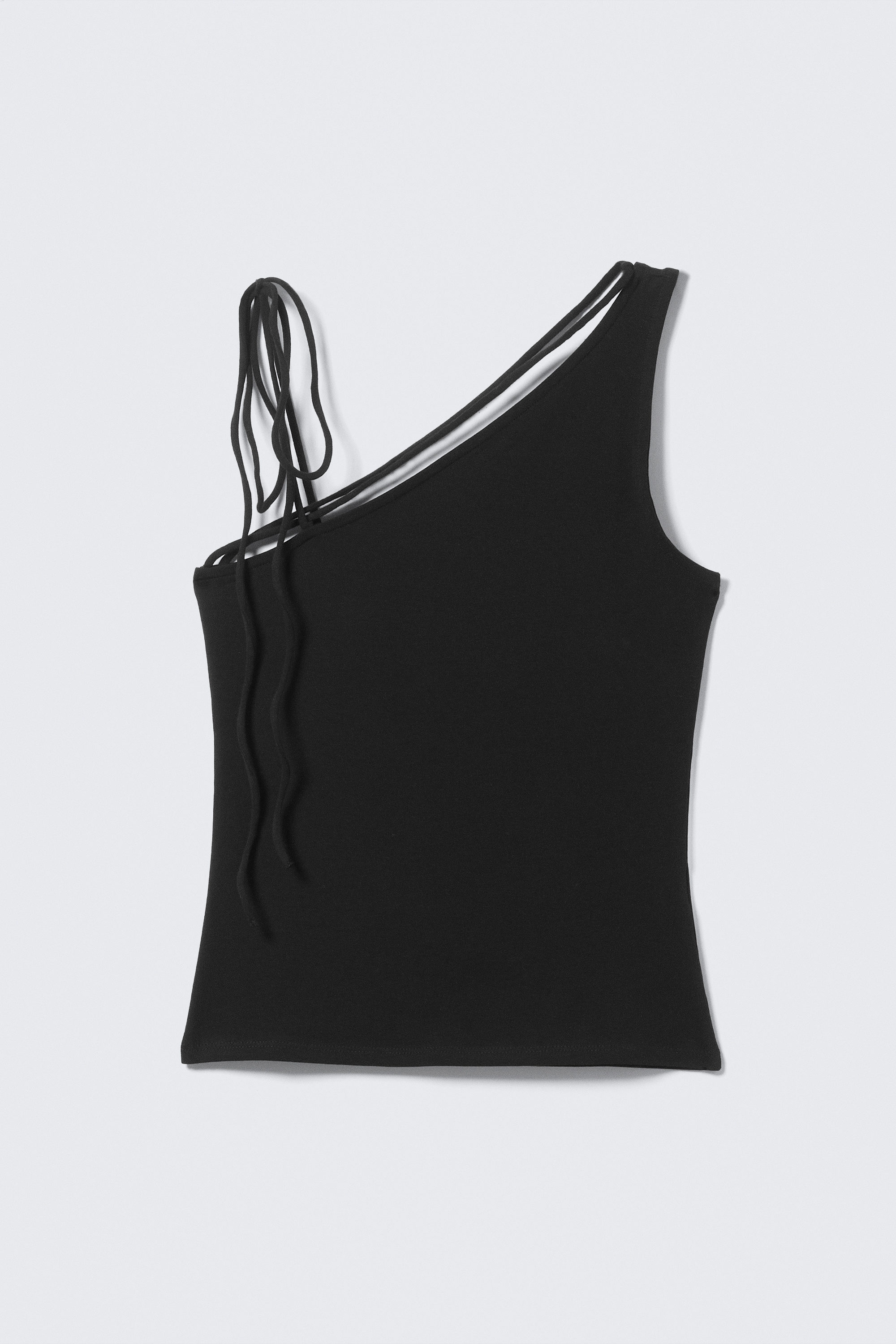 Schwarz - Schmal geschnittenes One-Shoulder-Tanktop - 4