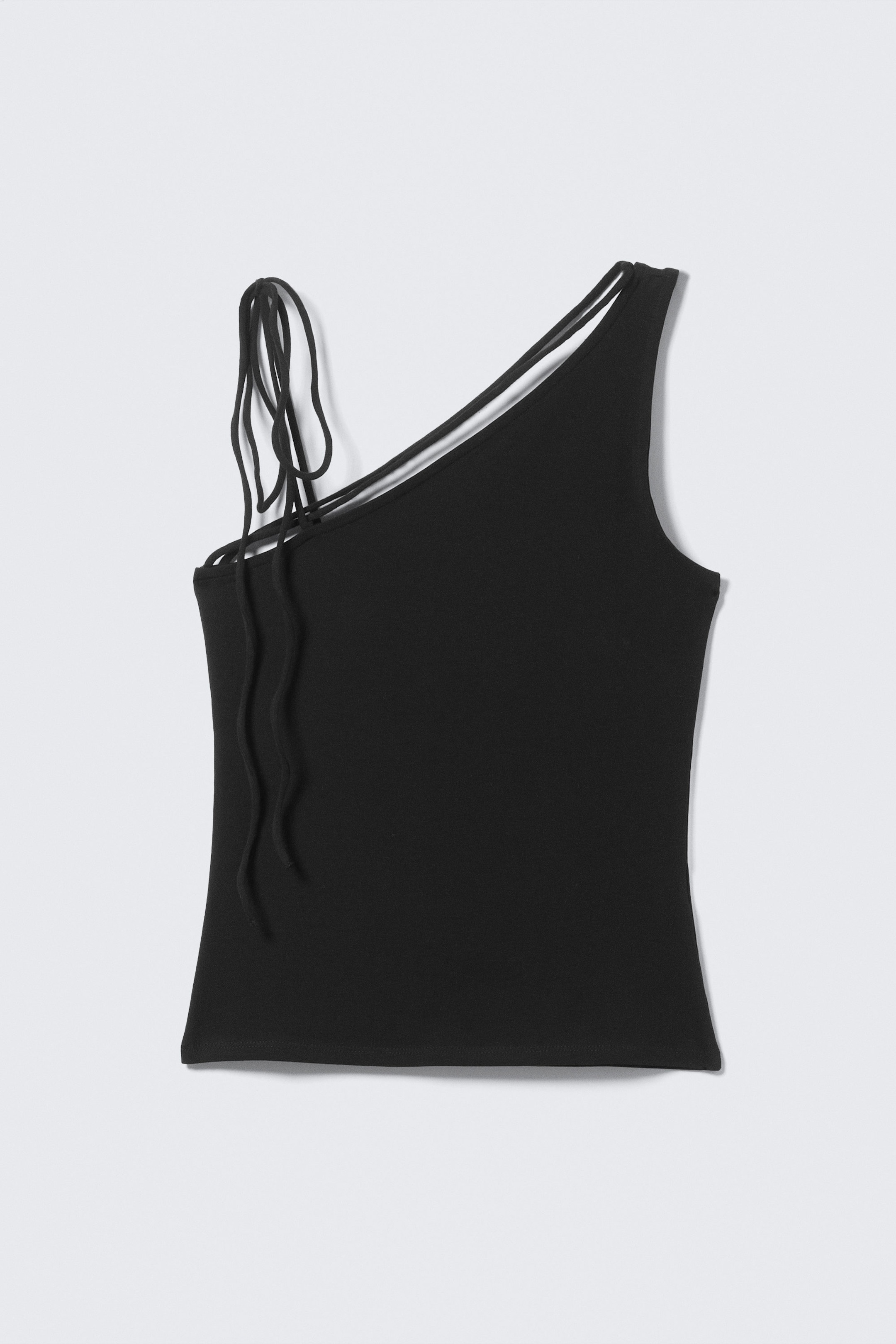 Black - Slim Fit One-Shoulder Tank Top - 1